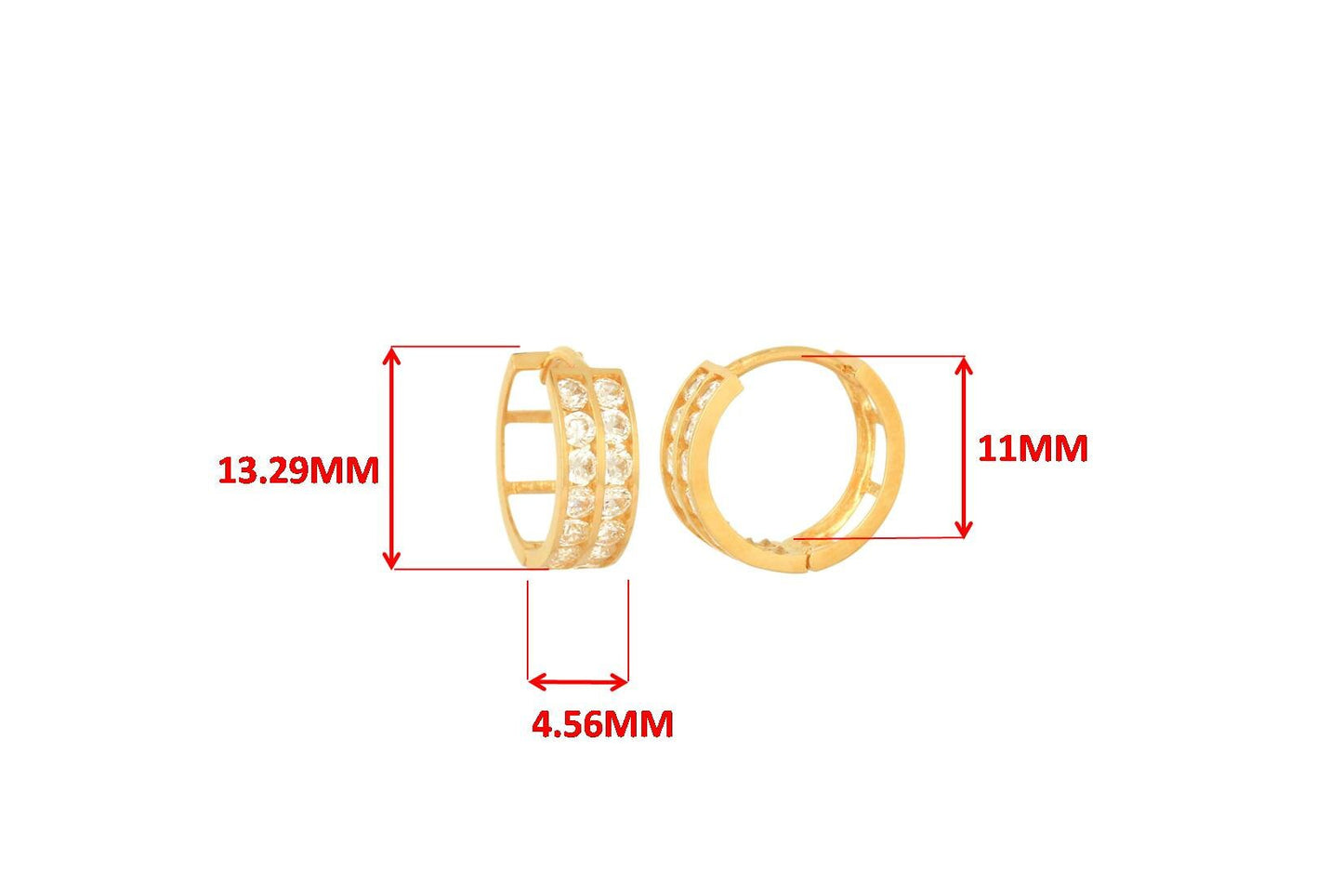 real 10k solid yellow gold 2 line prong setting huggie hoop 13mm earrings