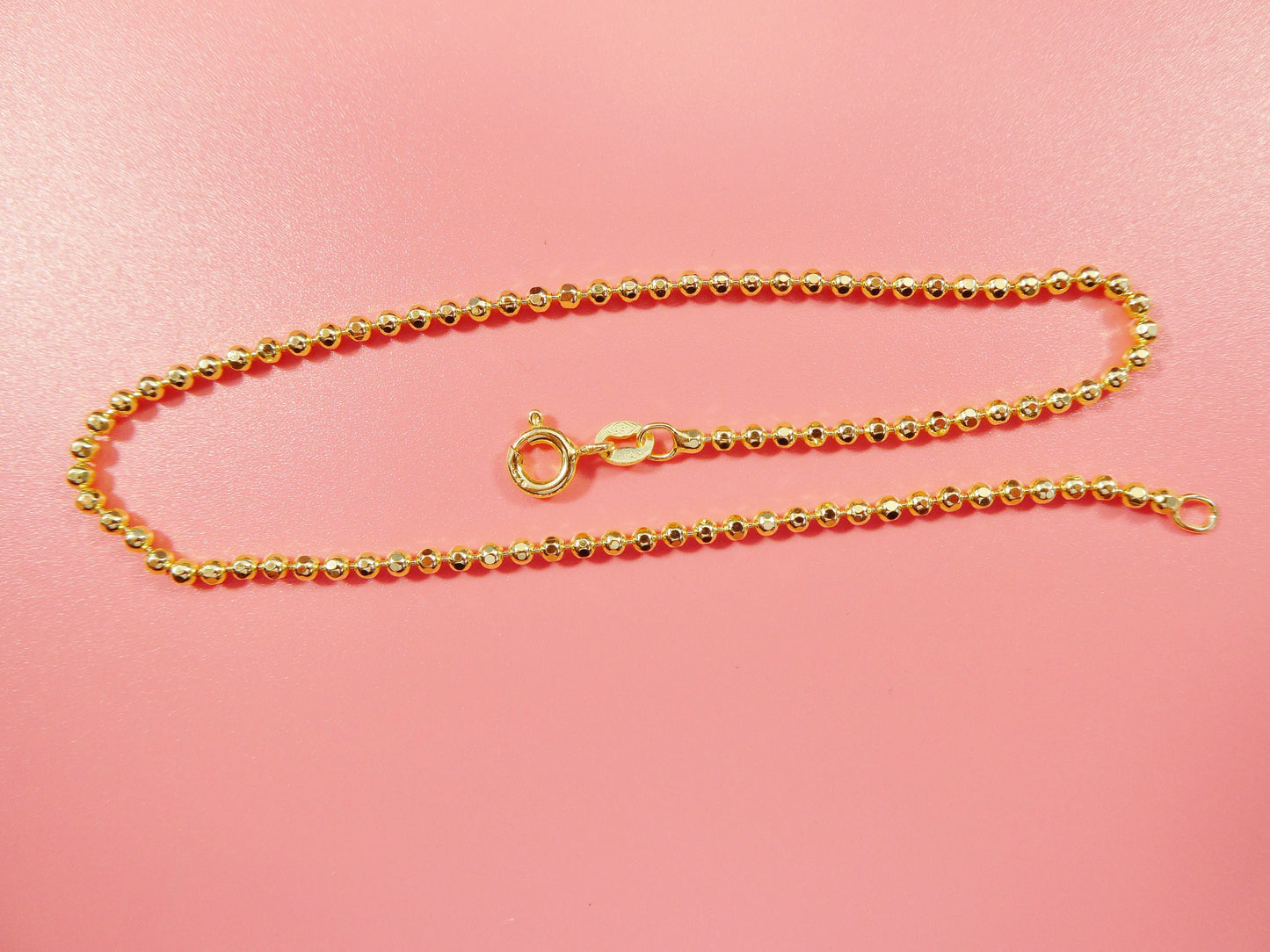 10 inch 14k yellow gold tone color over real 925 sterling silver moon cut bead anklet bracelet