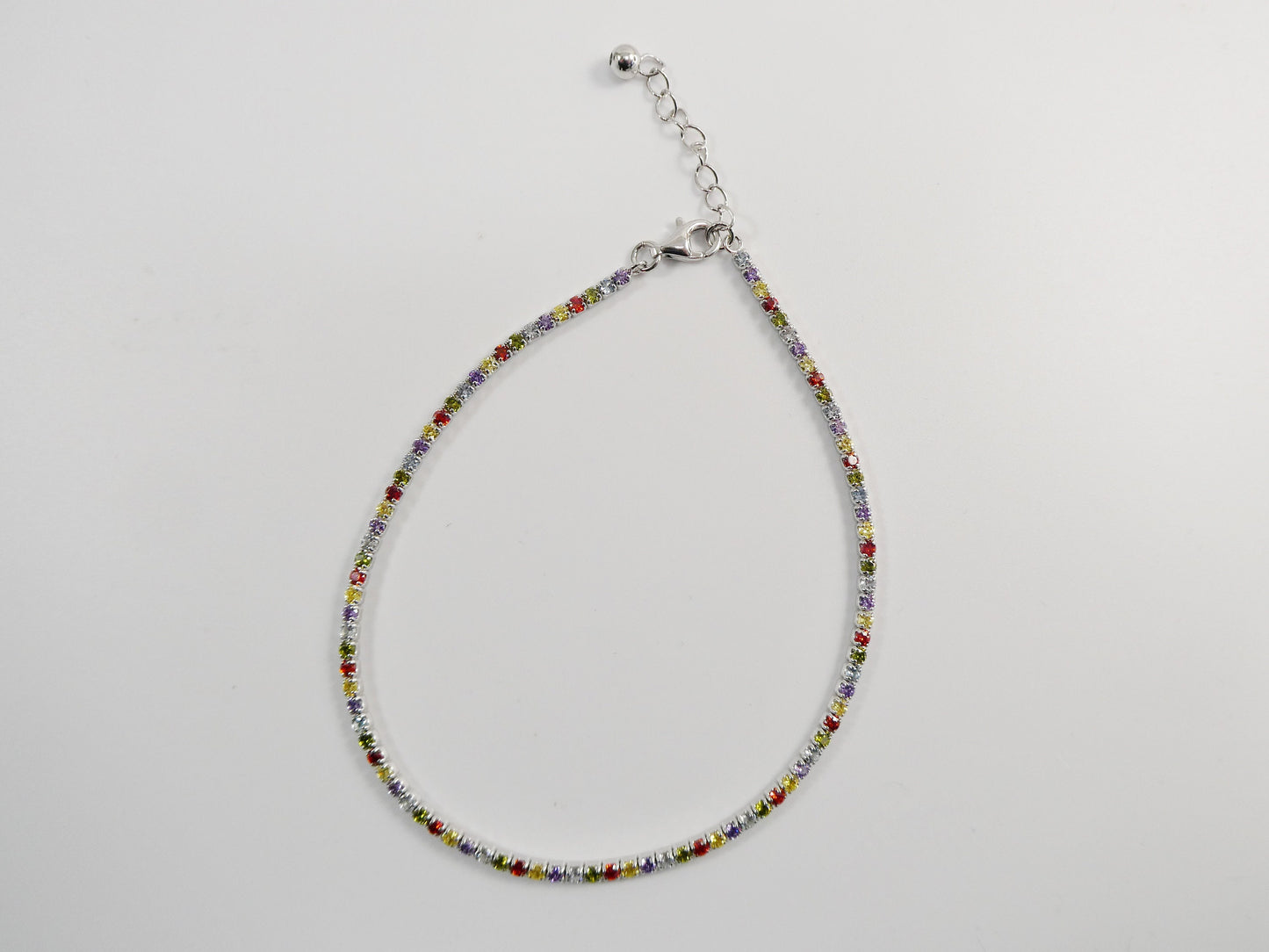 Real 925 sterling silver multi-color rainbow anklet tennis bracelet with extension
