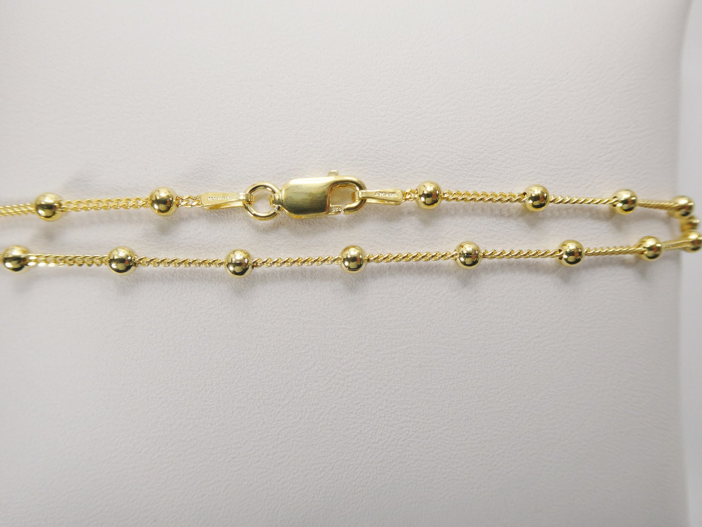 Real 925 sterling silver link ball 10 inch anklet 14k yellow gold finish
