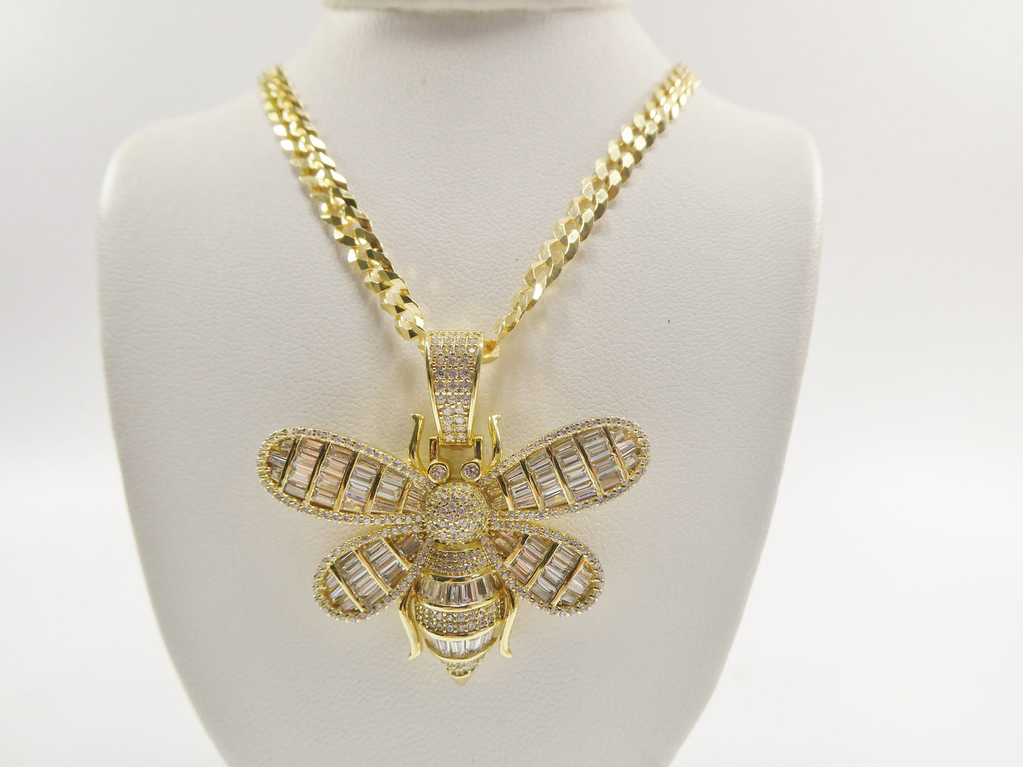 real 925 sterling silver honey bee chain and pendent 14k yellow gold finish