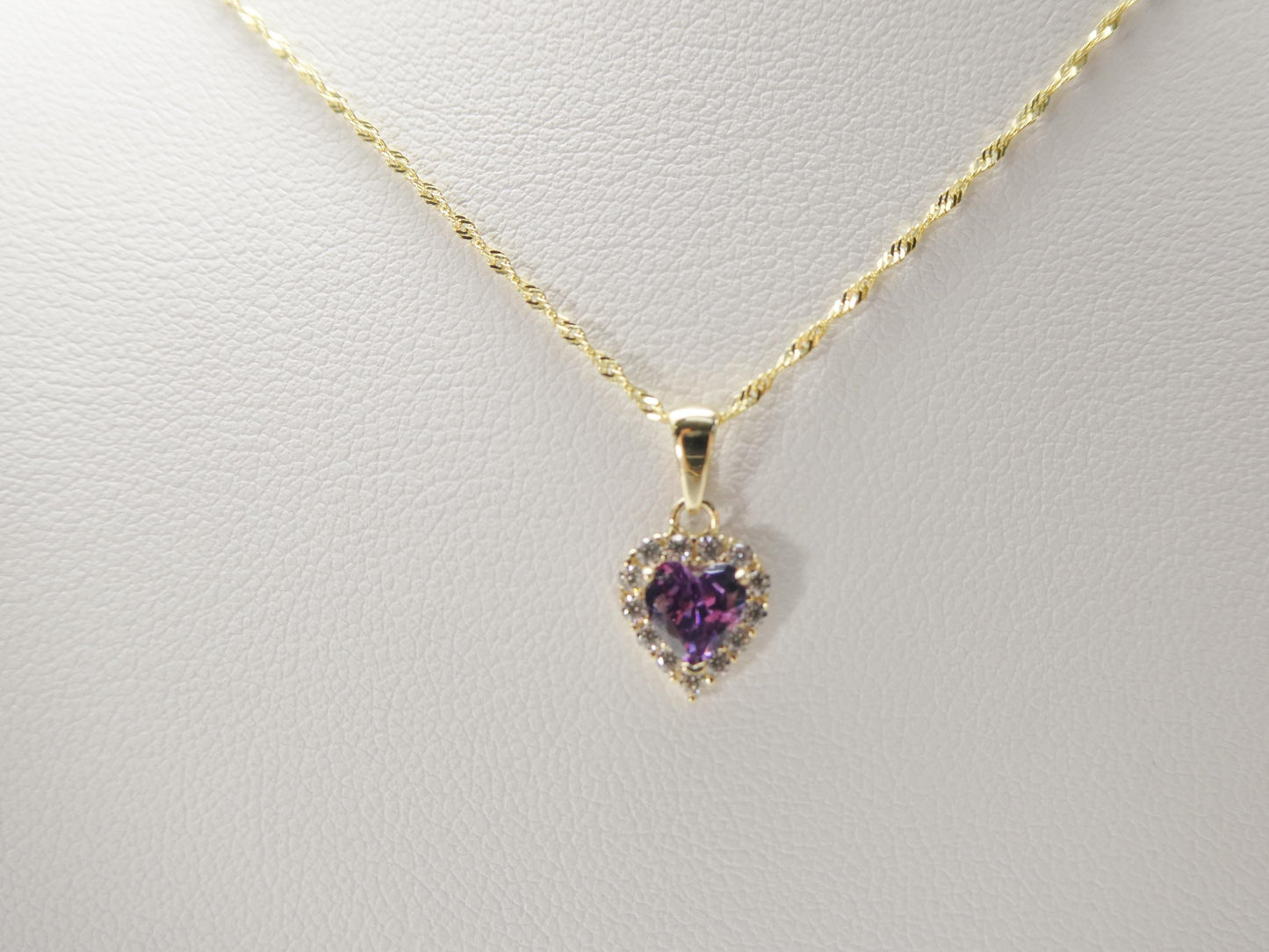 10k real solid yellow gold 16 inch necklace and color stone heart pendent set