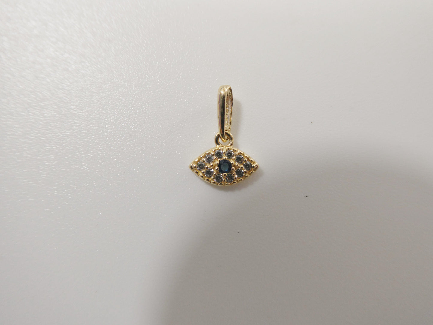 14k real solid yellow gold small evil eye pendent and cable necklace