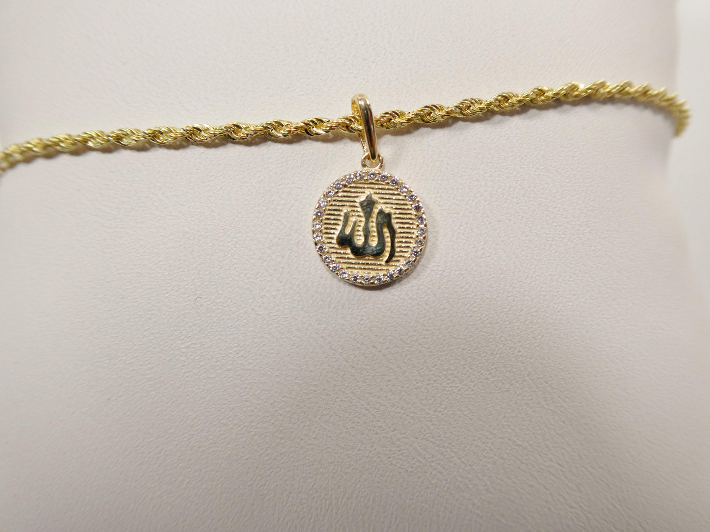 14k real solid yellow gold muslim pendent and rope necklace