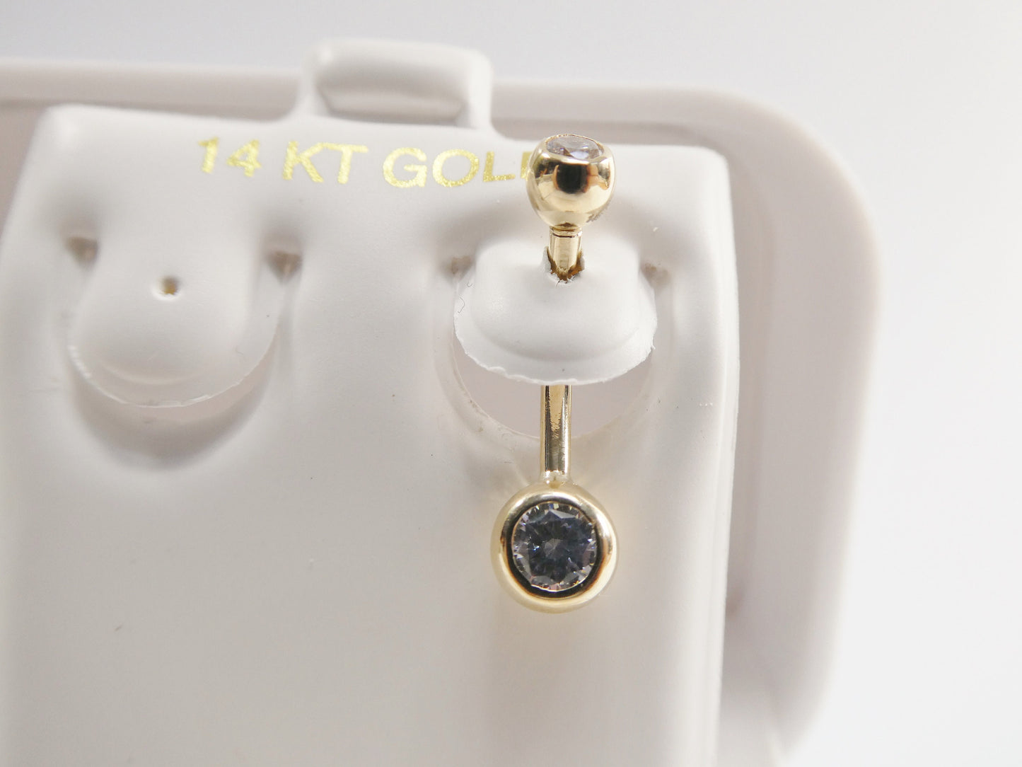 14k real solid yellow gold 5mm stone bezel setting belly button ring piercing