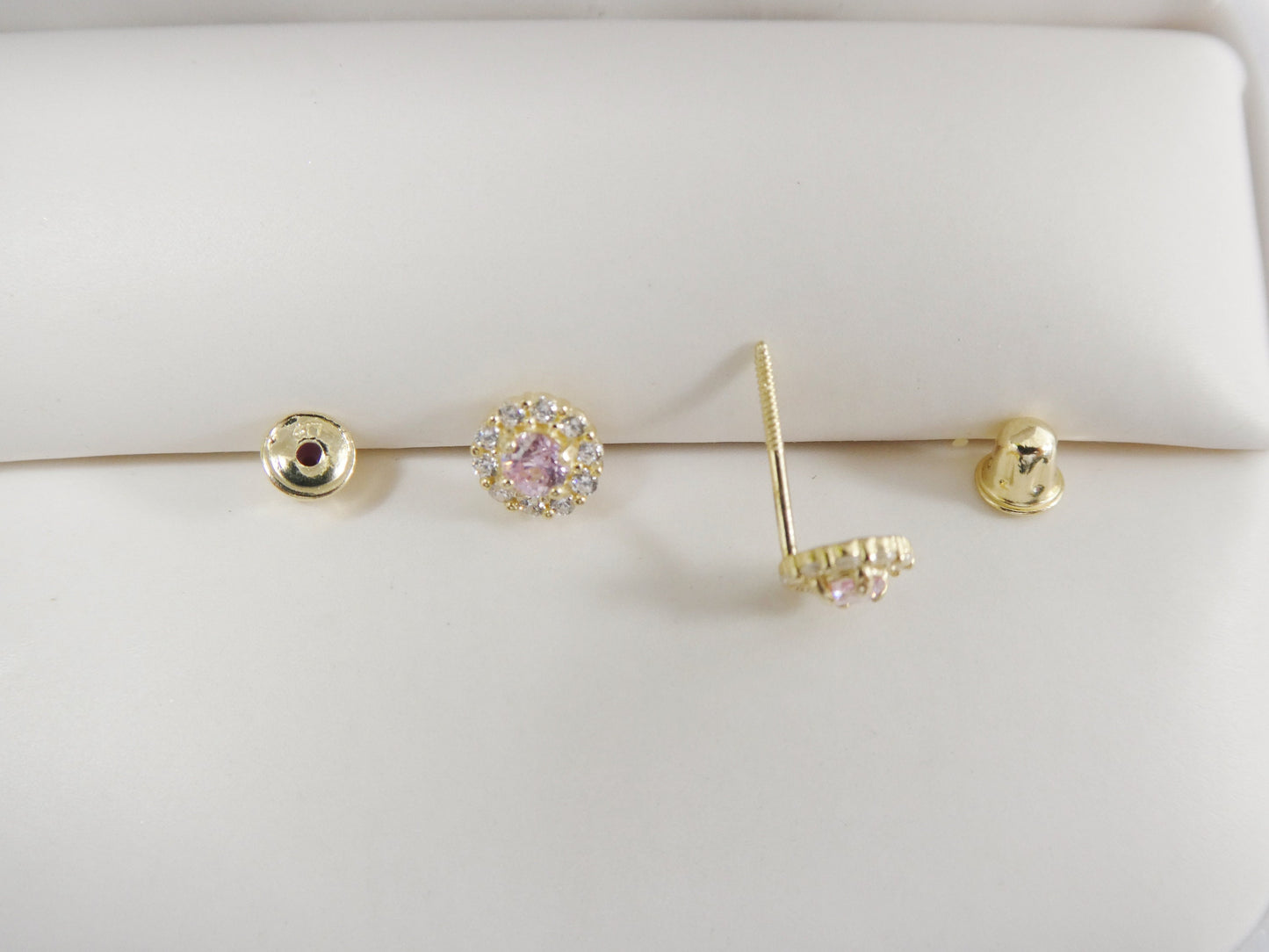 10k real solid yellow gold screw back children birth stone earring round shape