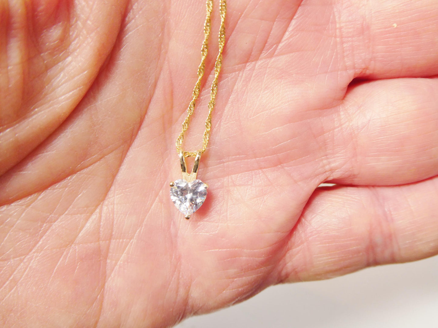 10k real solid yellow gold 16 inch chain and heart solitaire pendent set