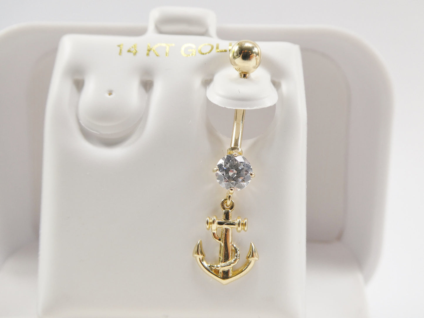 14k real solid yellow gold anchor navel belly button ring piercing