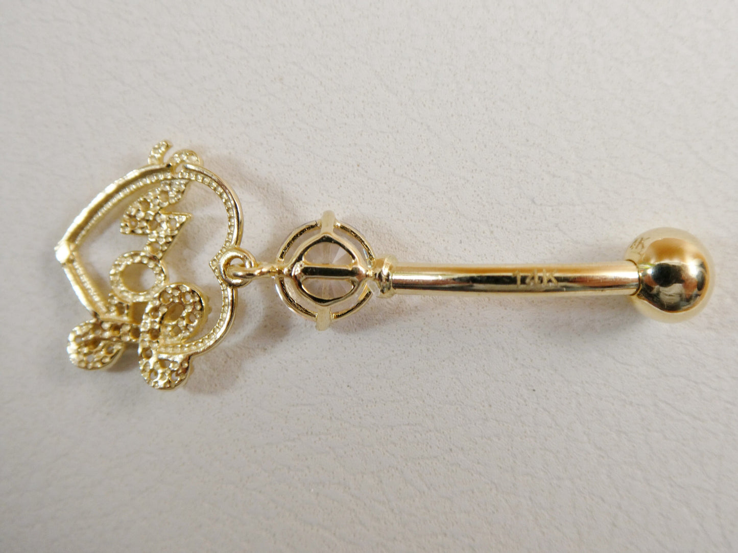 14k real solid yellow gold dangling love heart belly button ring piercing