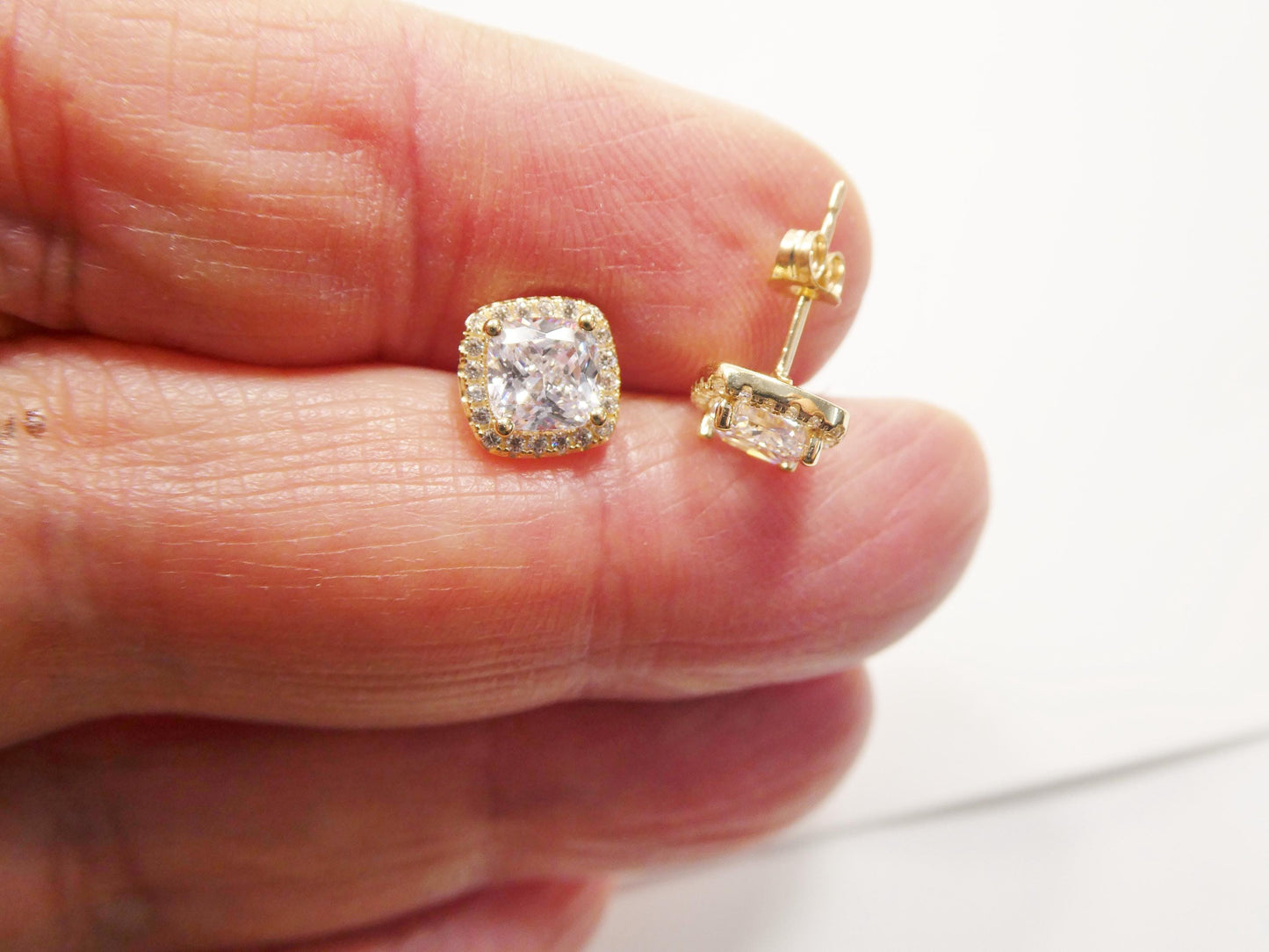 real 10k solid yellow gold push post women / men stud earring