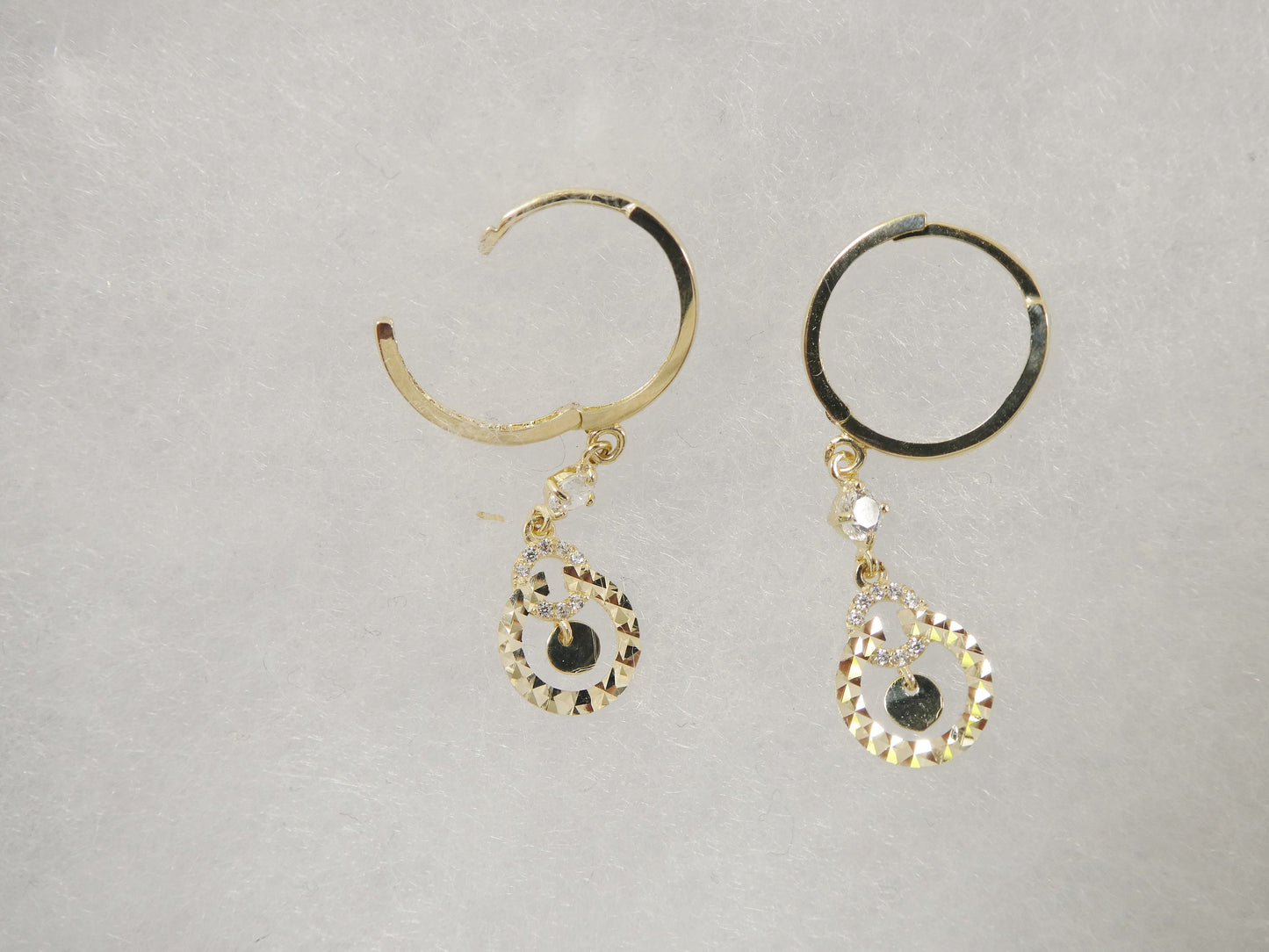 10k real solid yellow gold circle drop huggie earrings