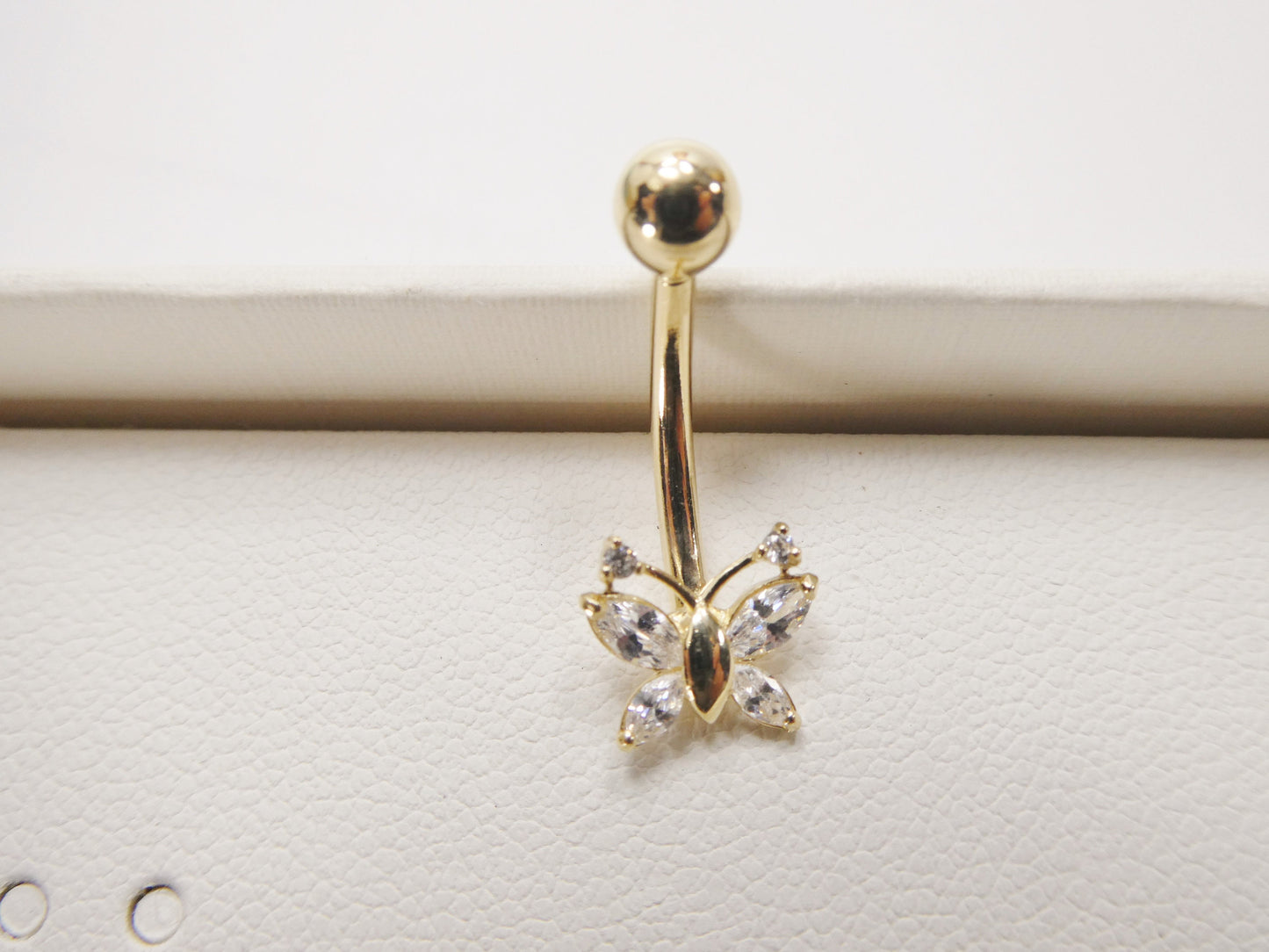 14k real solid yellow gold butterfly belly button ring piercing