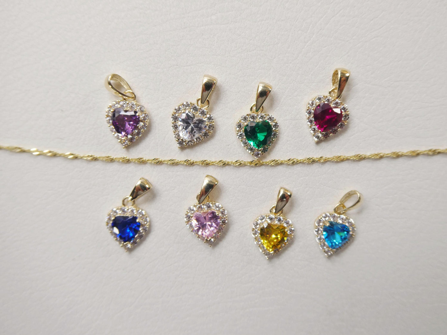 10k real solid yellow gold 16 inch necklace and color stone heart pendent set
