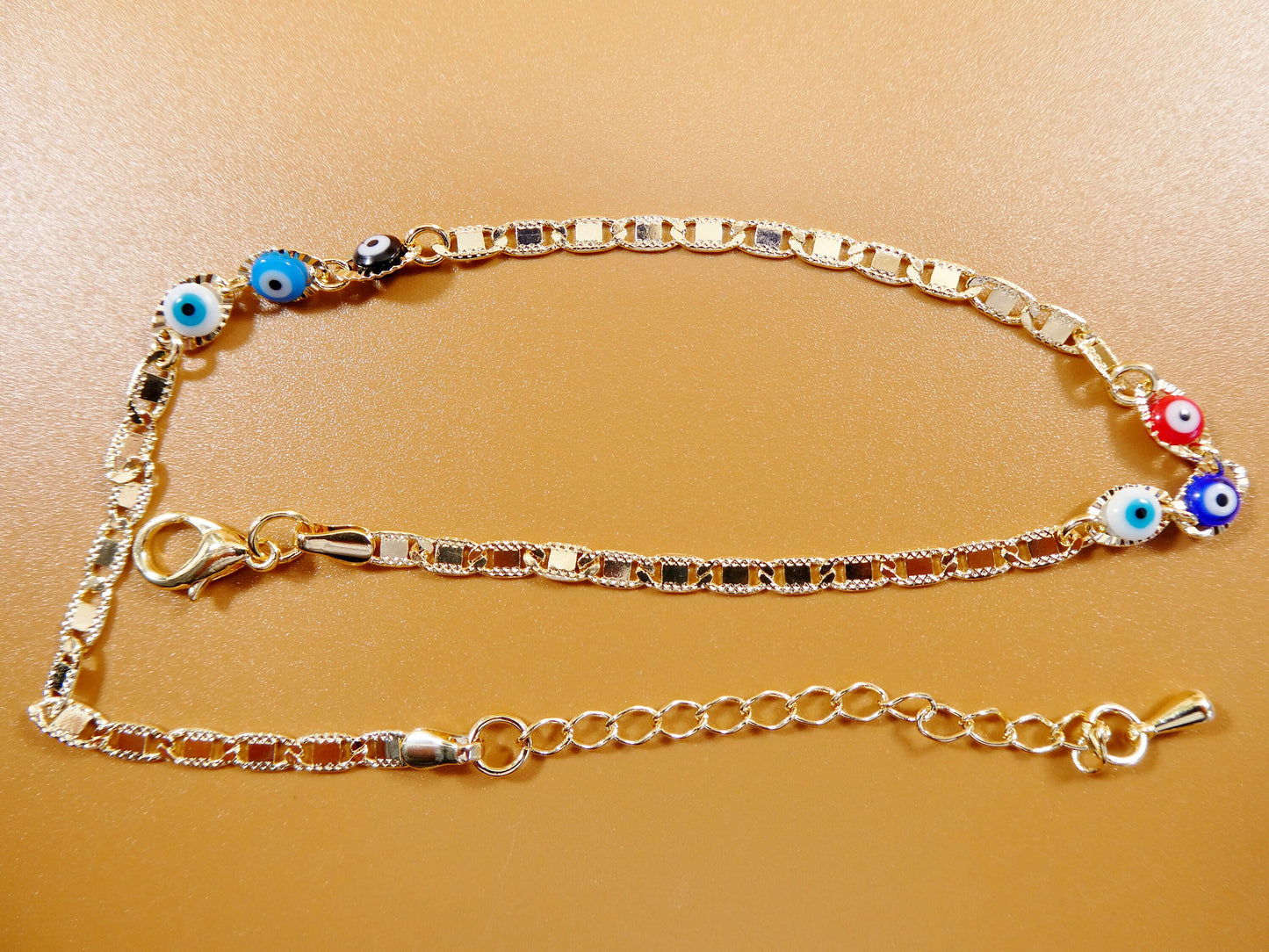 10 inch plus extension evil eye 18k gold filled ladies anklet bracelet mariner style