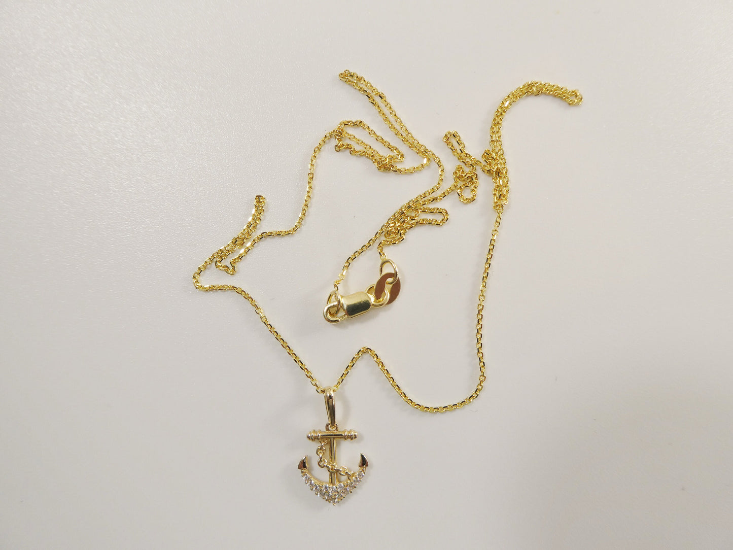 14k real solid yellow gold anchor pendent and cable necklace
