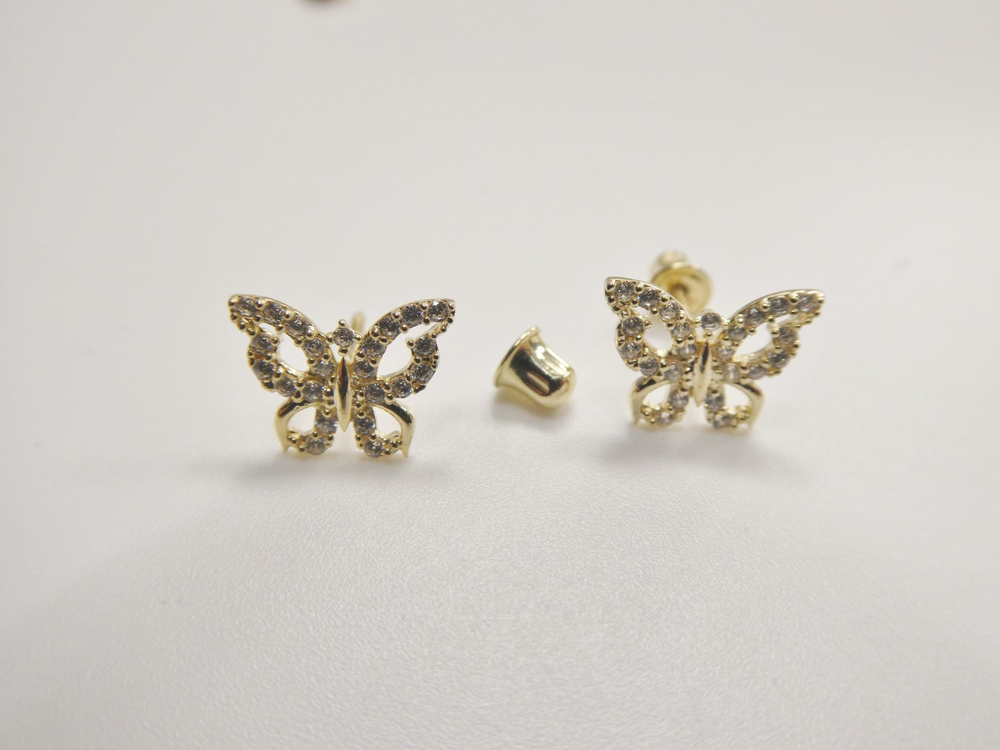 real 10k solid yellow gold butterfly screw back post earrings