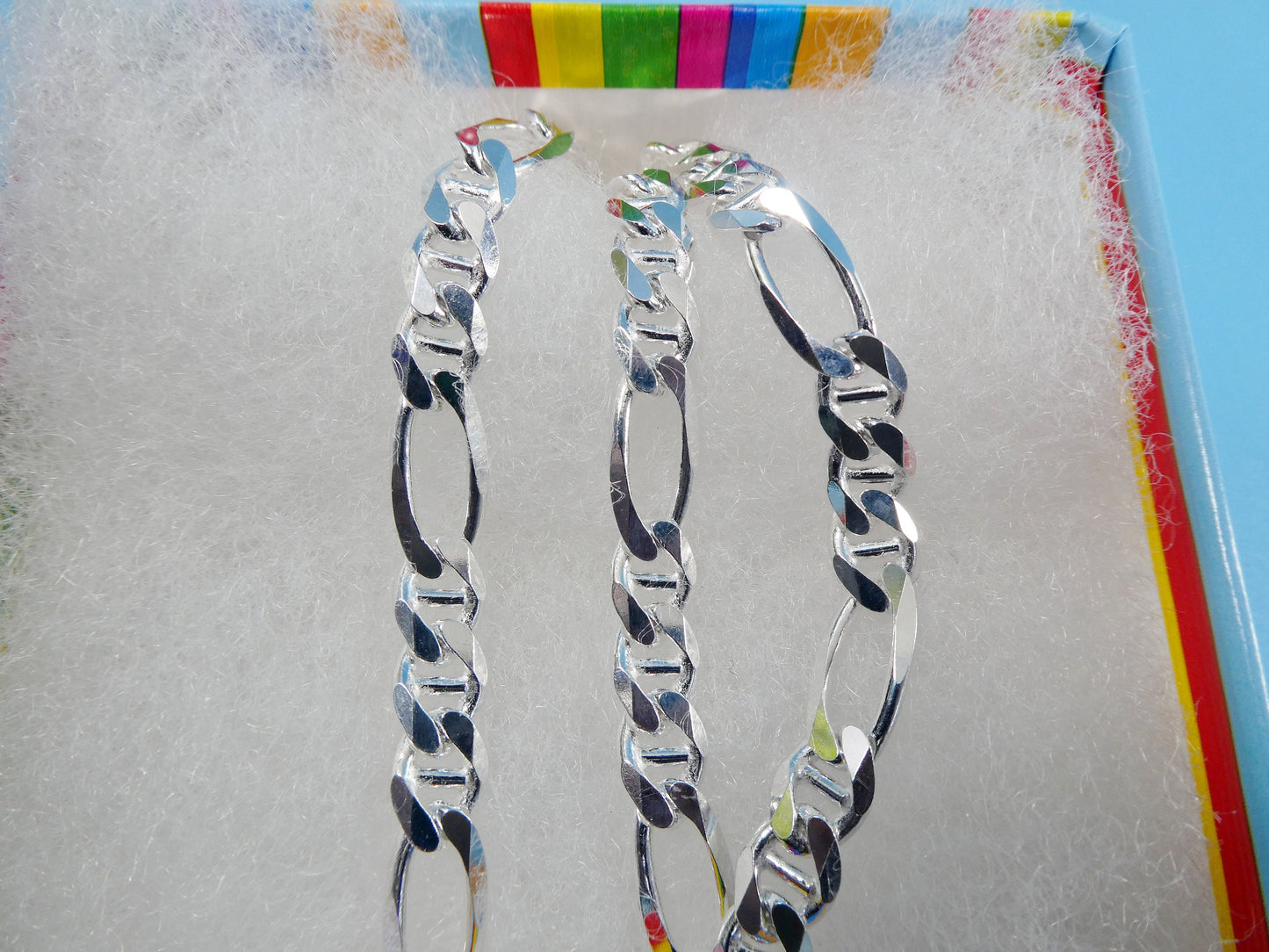 new style real 925 sterling silver 7.5MM Italian figaro / mariner solid chain lobster lock clasp