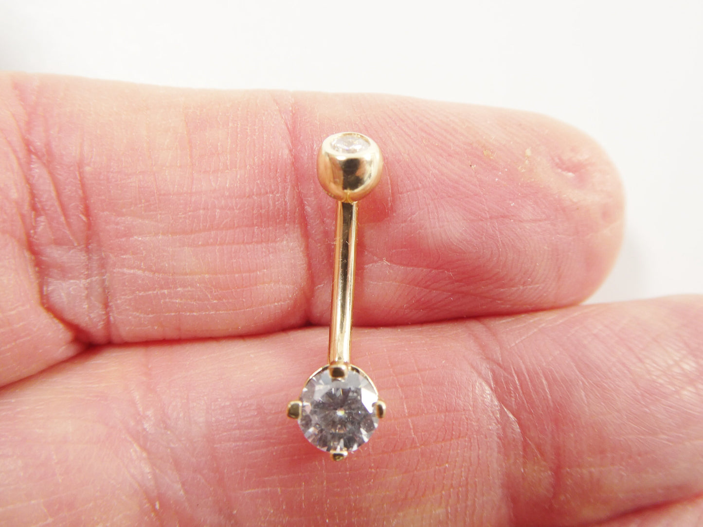 14k real solid yellow gold 5mm stone dangling belly button ring piercing