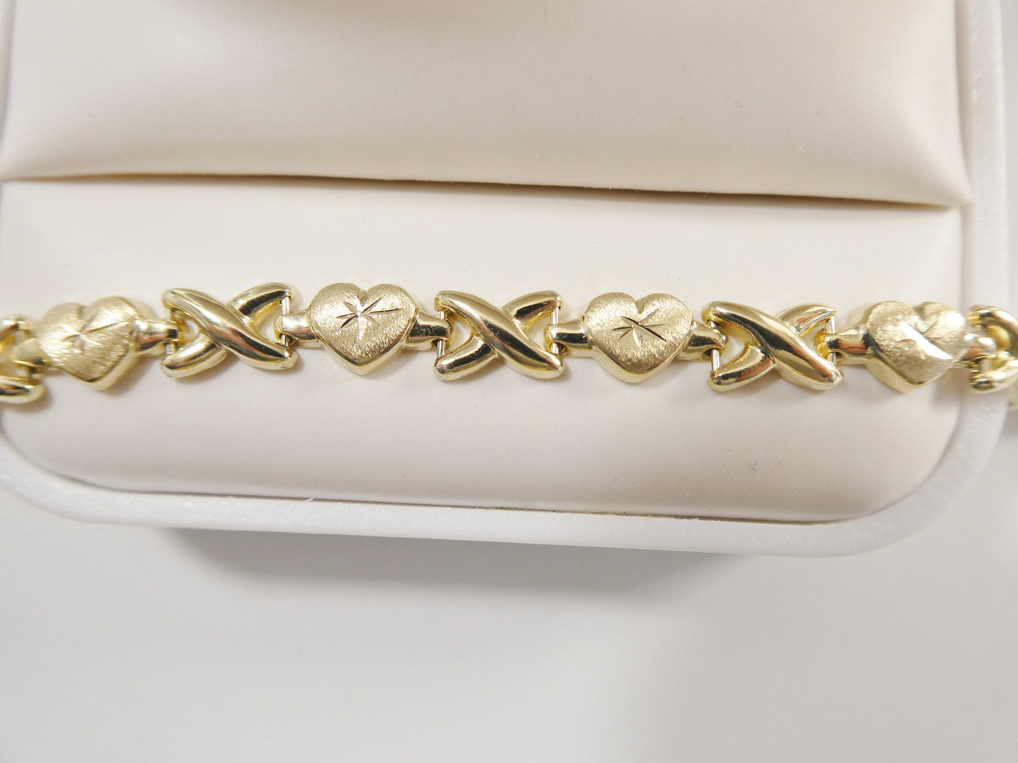 14k real solid yellow gold xo heart 7.25 inch bracelet