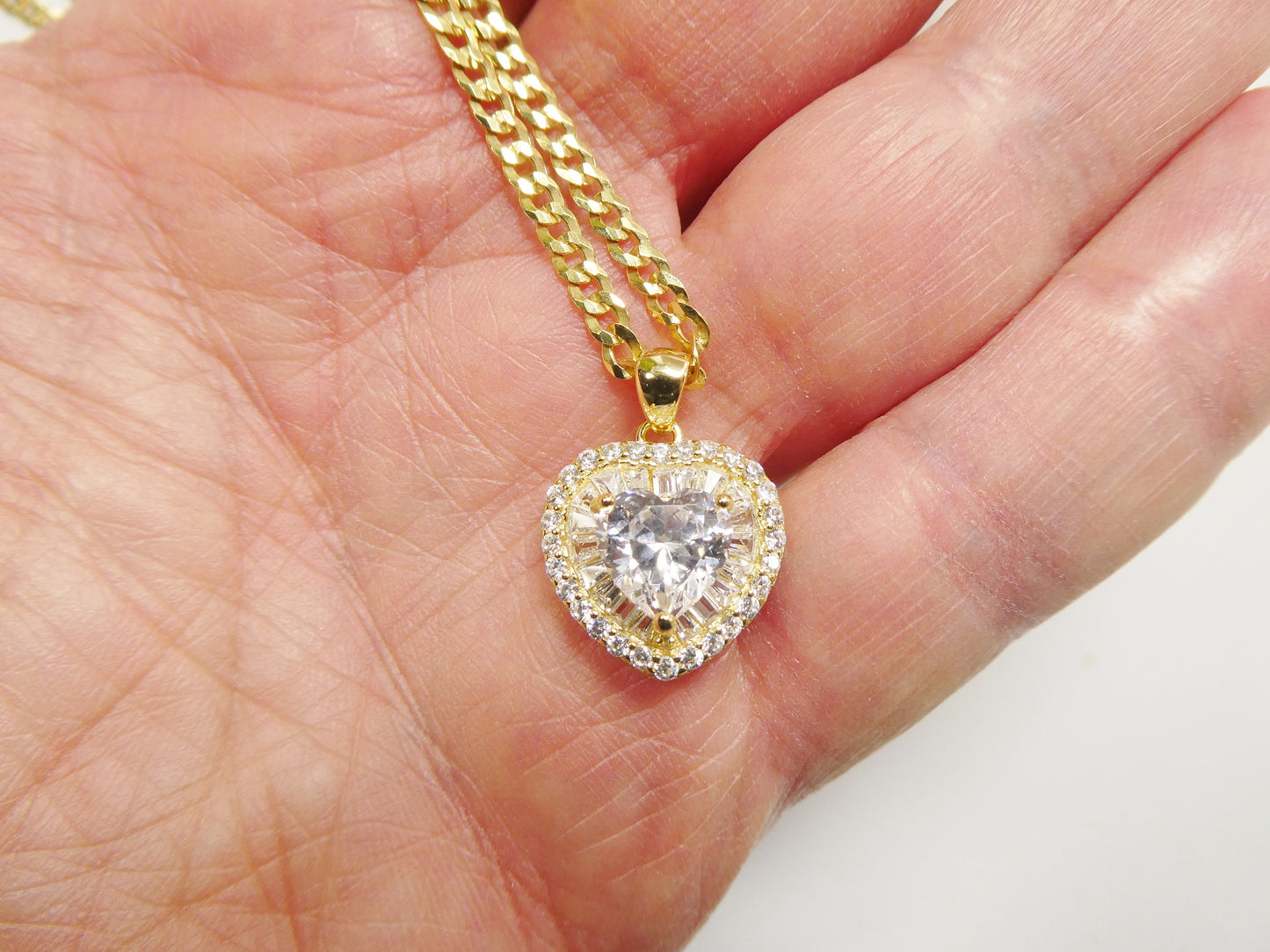 real 925 sterling silver sparking heart chain and pendent heart