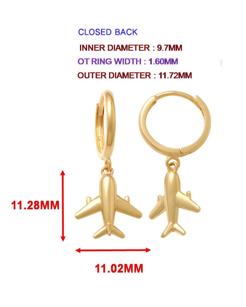 real 10k solid yellow gold airplane hoop huggies earrings