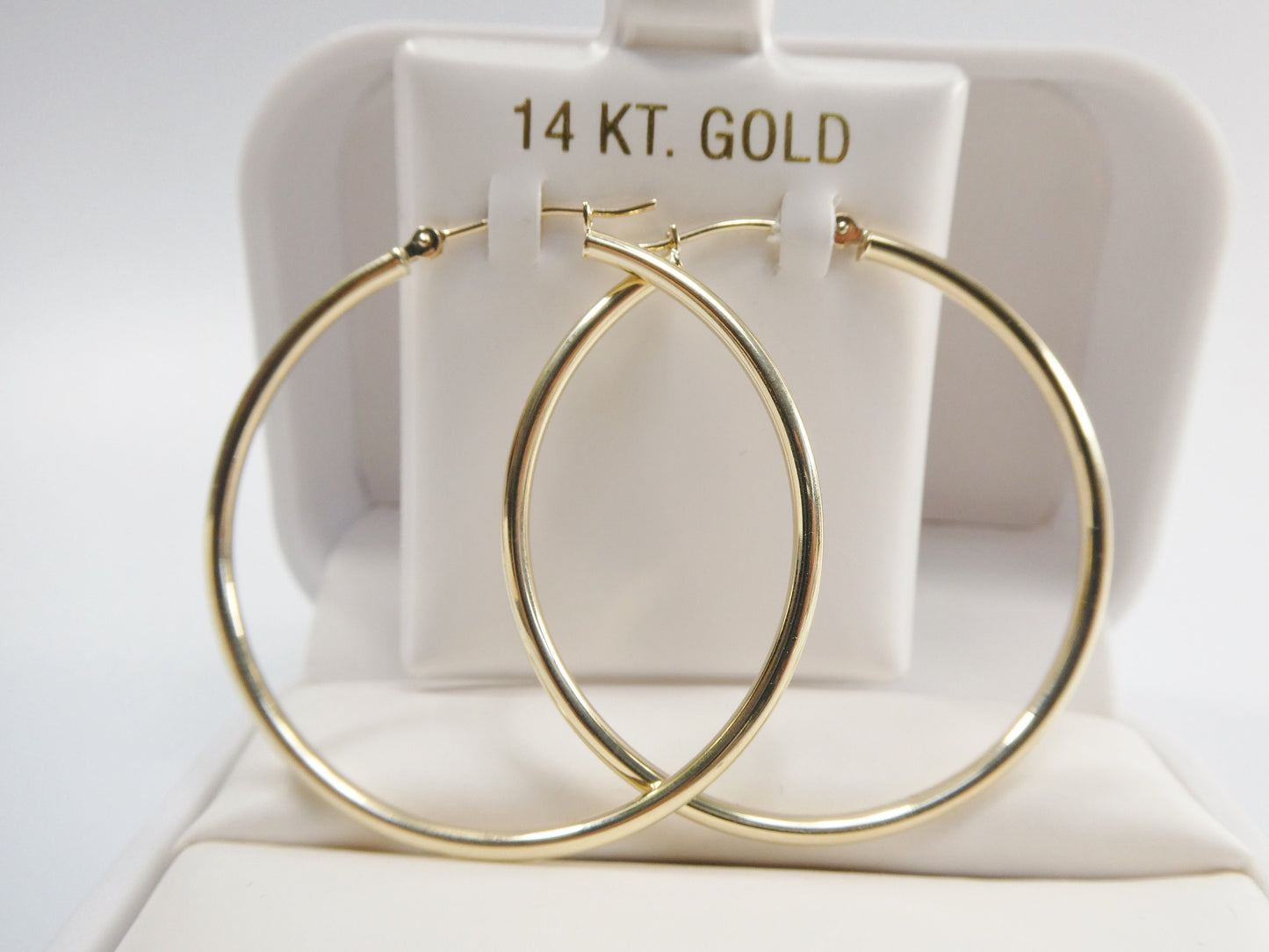 14K real solid yellow gold 2mm / 40mm round hoop earring snap closure high polish finish