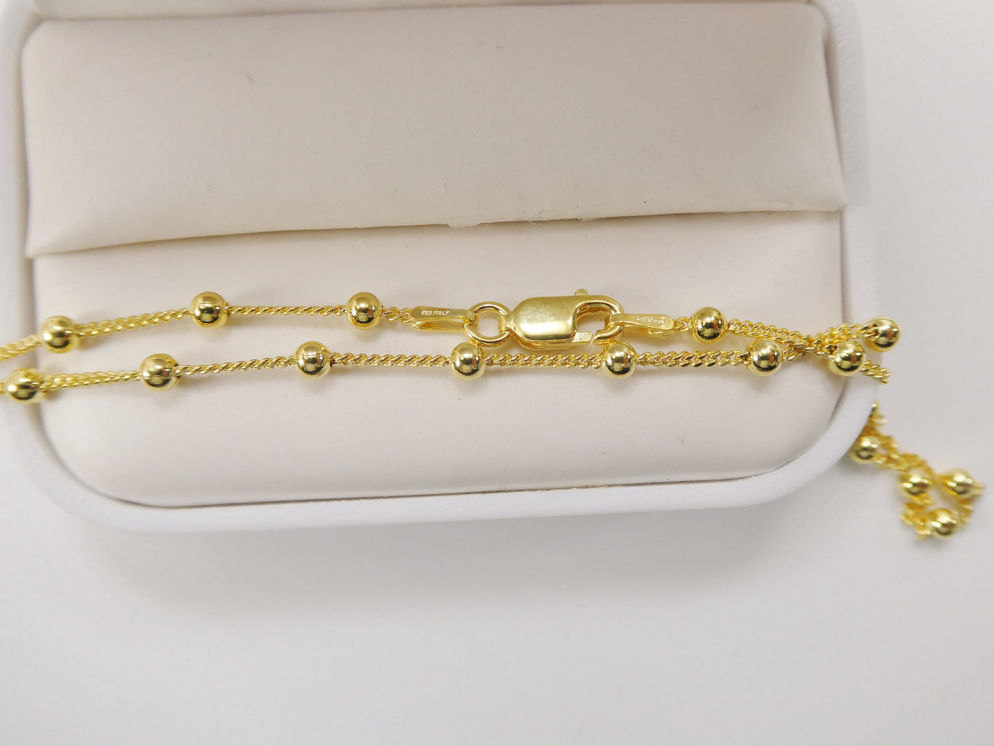 Real 925 sterling silver link ball 10 inch anklet 14k yellow gold finish