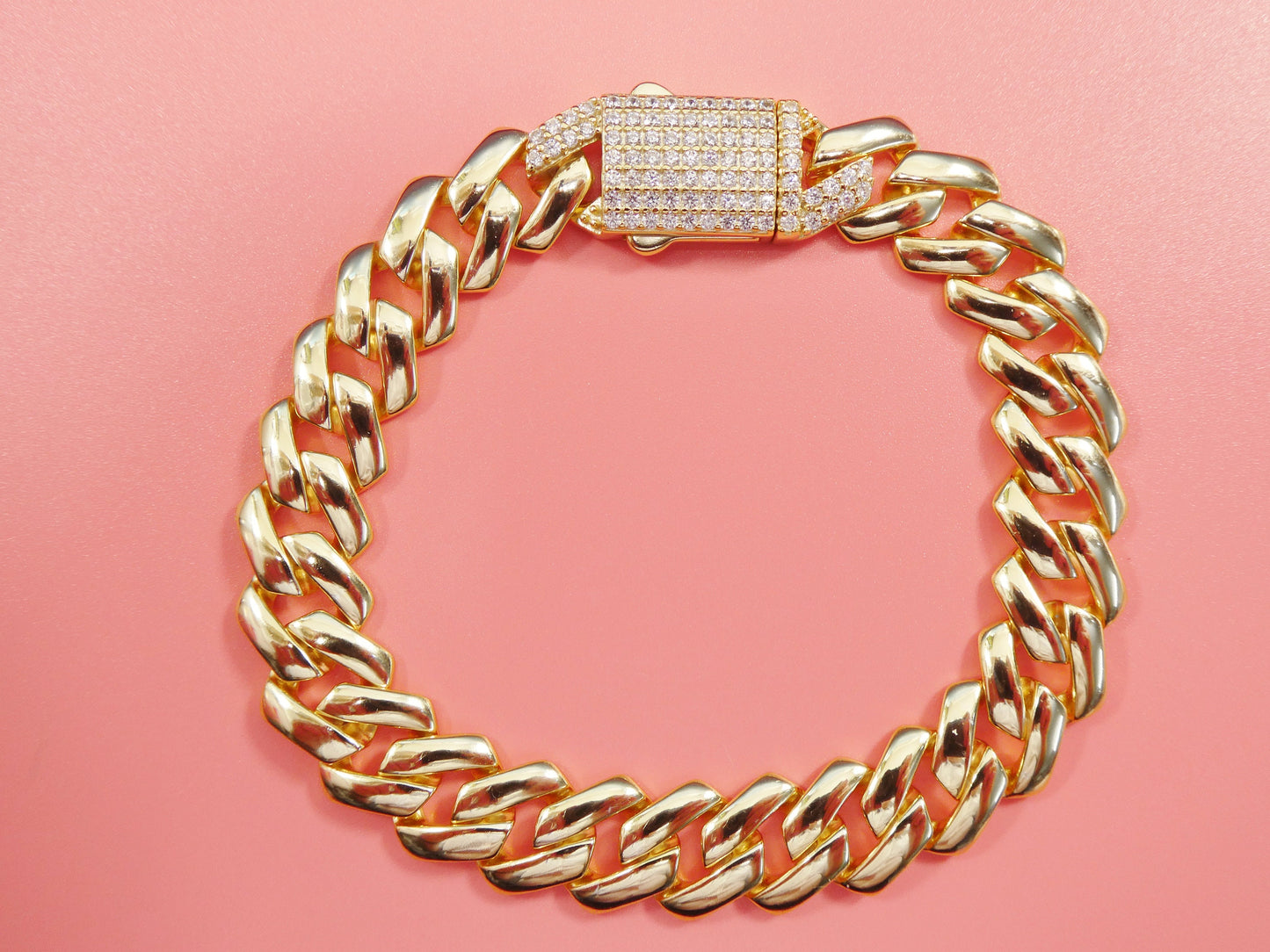 12MM real solid 925 sterling silver 14K yellow gold color Monaco bracelet
