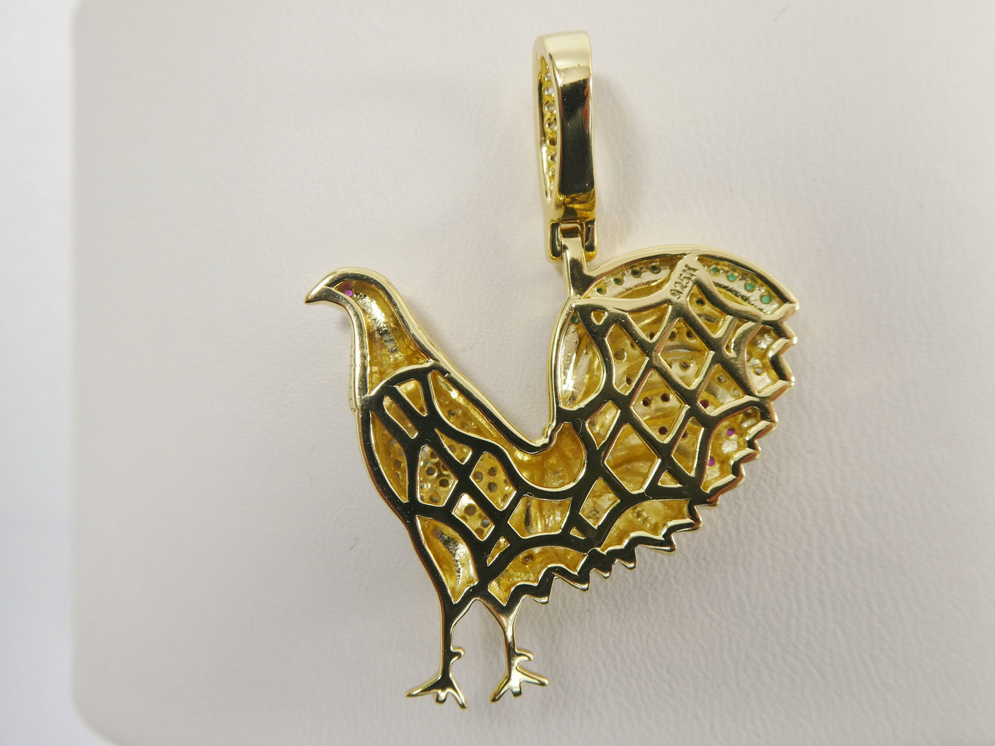 real 925 sterling silver 2mm moon chain and rooster pendent