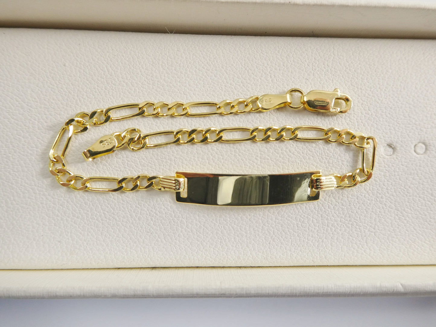 14K real solid yellow gold 6 inch Figaro style baby ID bracelet