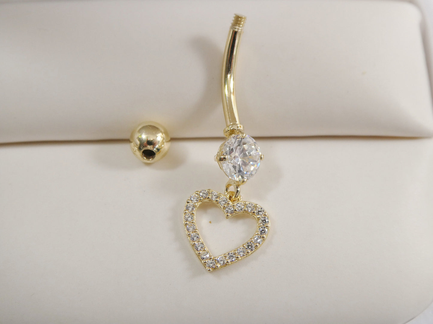 14k real solid yellow gold dangling heart belly button ring piercing
