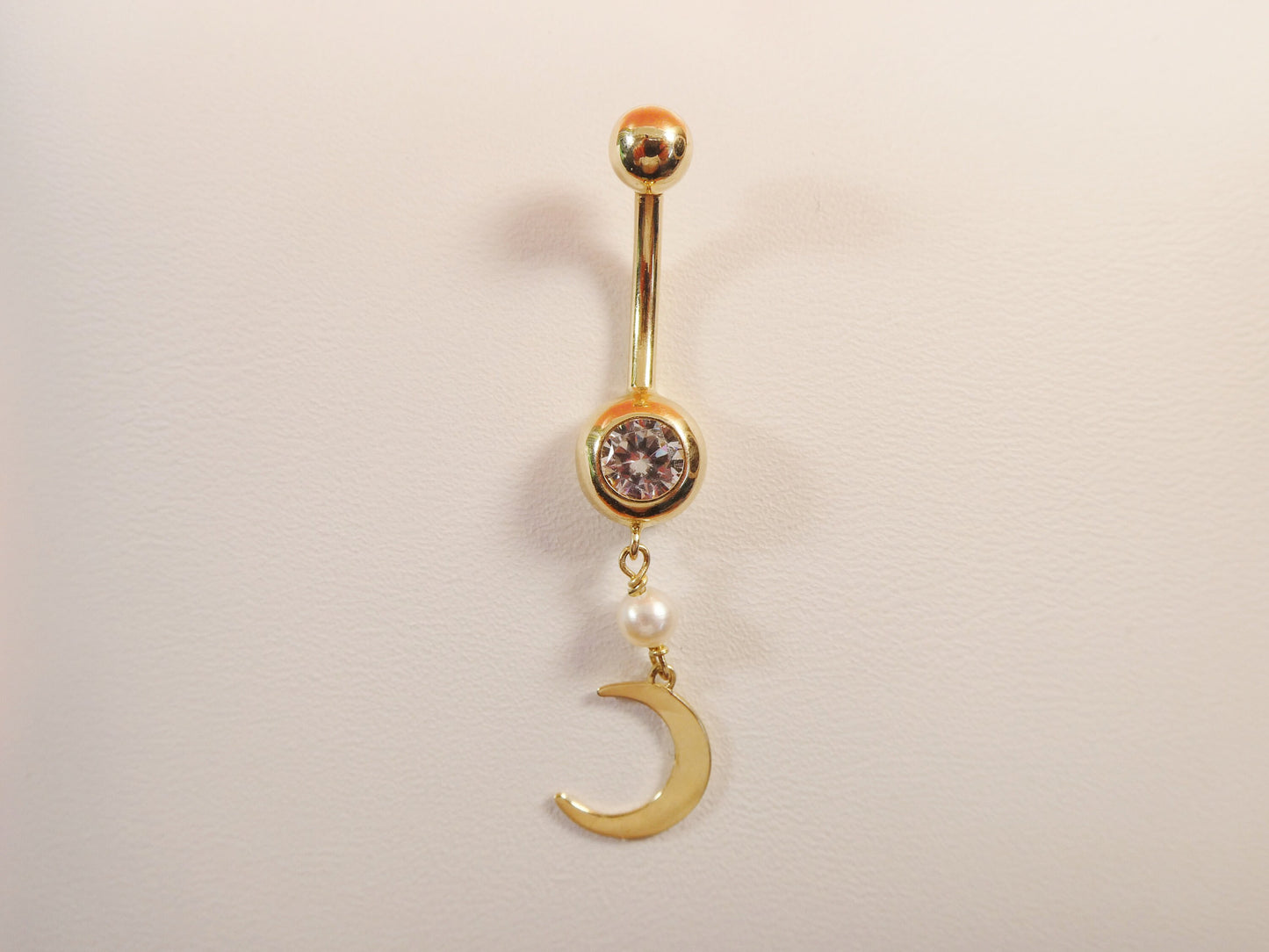 14k real solid yellow gold dangling moon belly button ring piercing