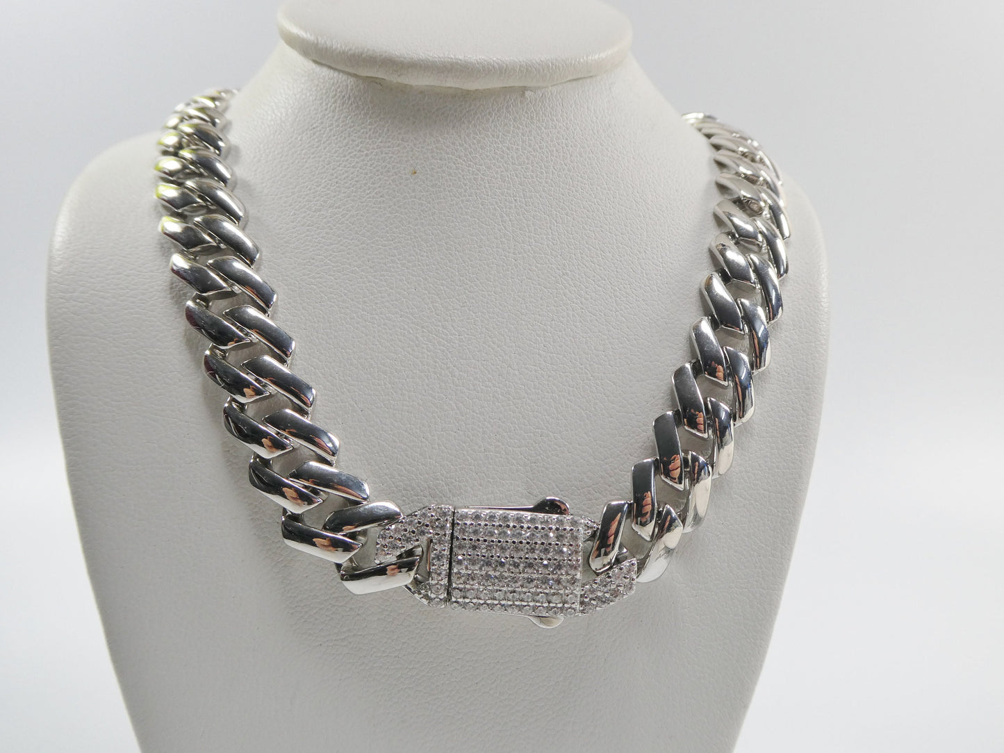 11mm real 925 sterling silver Monaco style bracelet and necklace 14k white gold finish