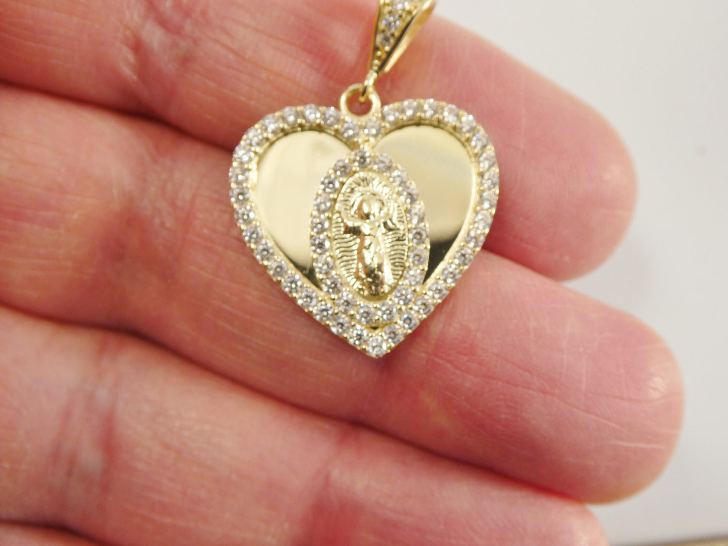 14k real solid yellow gold divino nino heart charm pendent