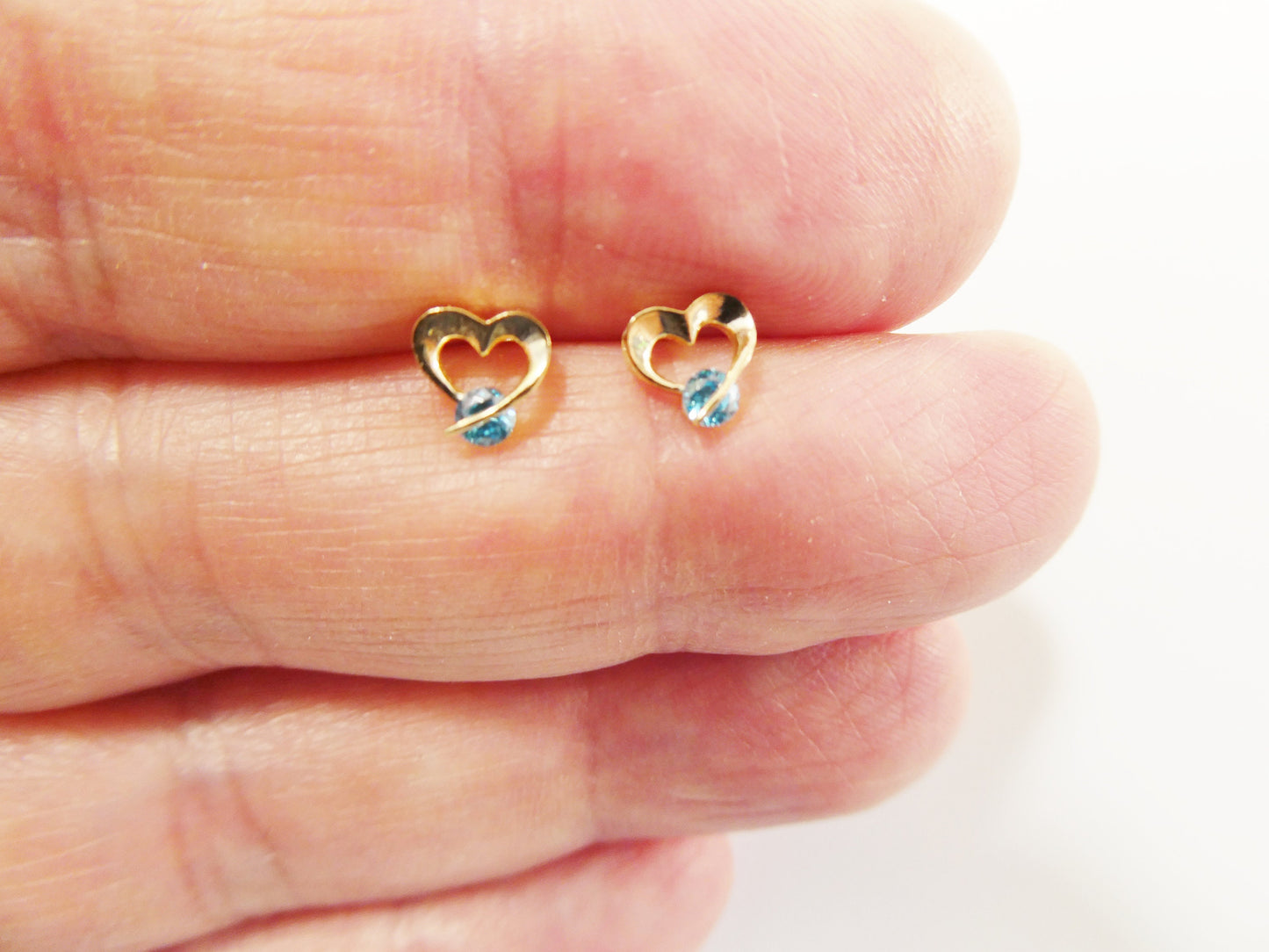 14k real solid yellow gold screw back children earrings birth stone heart shape