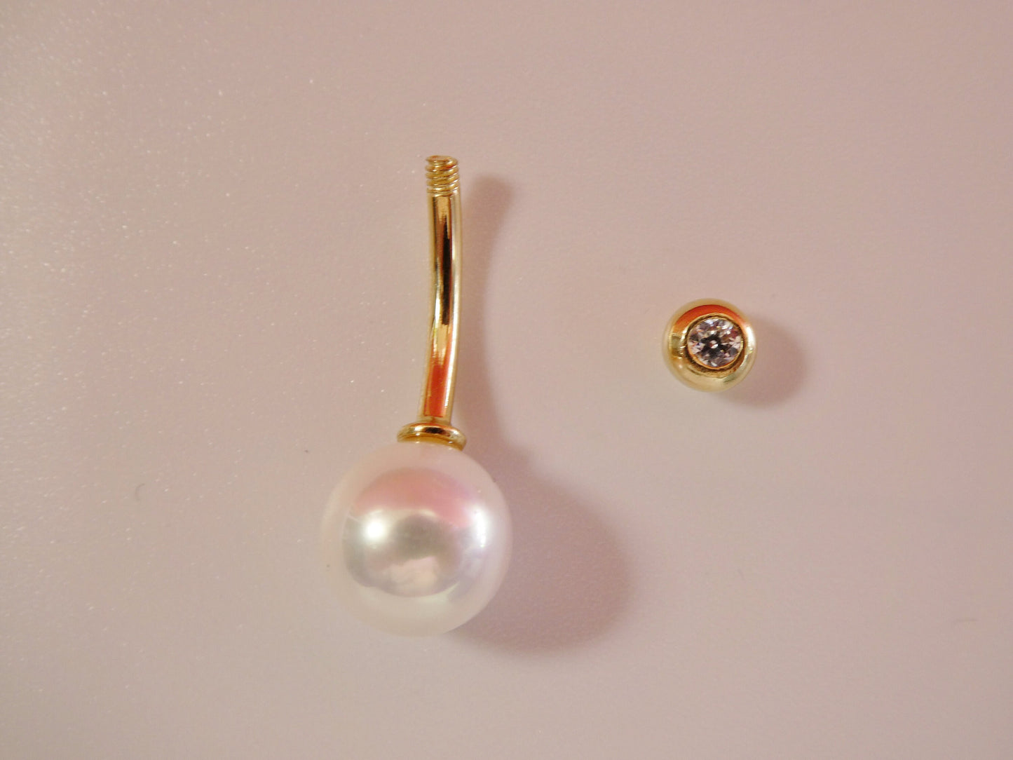 14k real solid yellow gold freshwater pearl belly button ring piercing