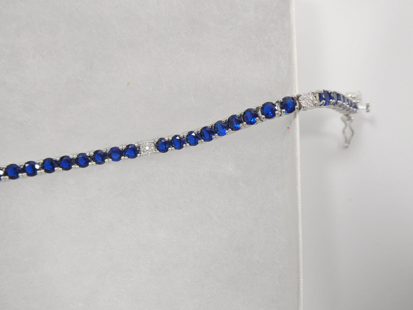 Real 925 sterling silver sapphire spinel tennis bracelet box lock clasp