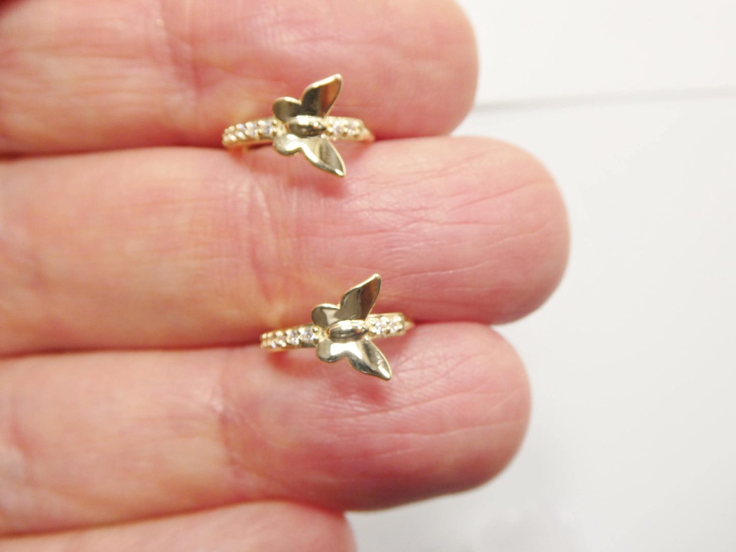 real 10k solid yellow gold designer butterfly hoop huggie earrings