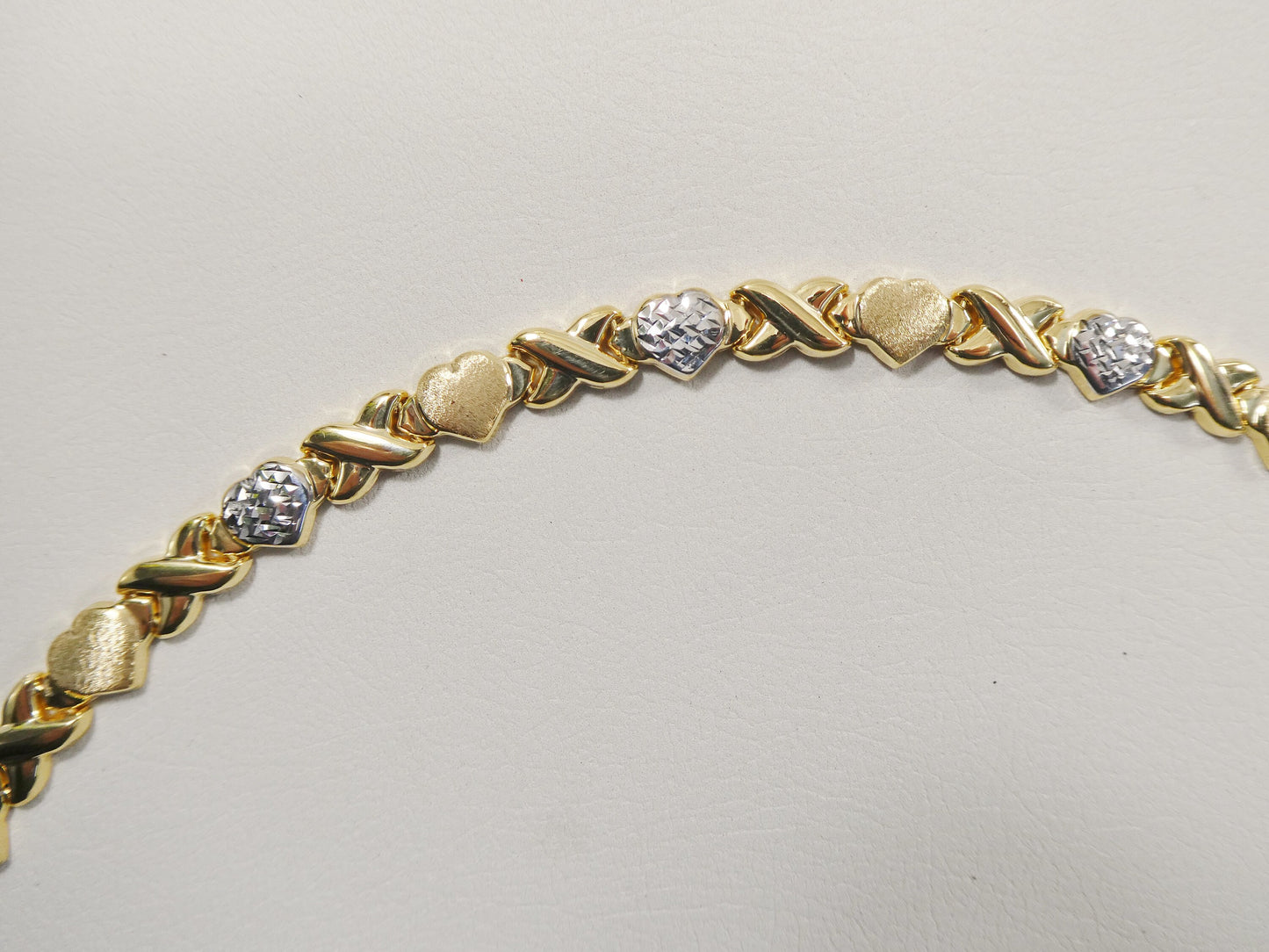 Sterling Silver XOXO Heart Bracelet: 14k Gold Finish