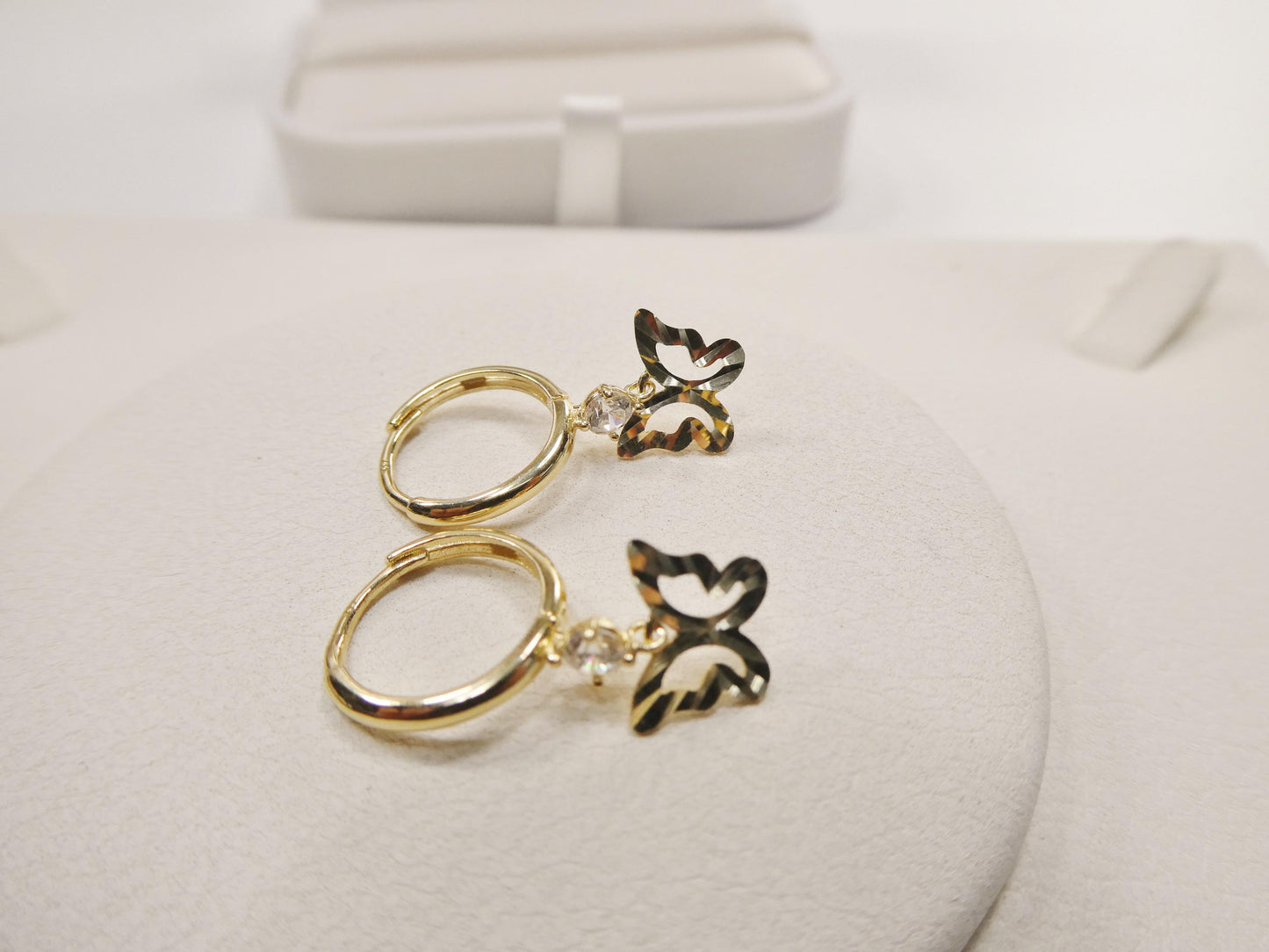 real 10k solid yellow gold butterfly drop hoop huggie earrings