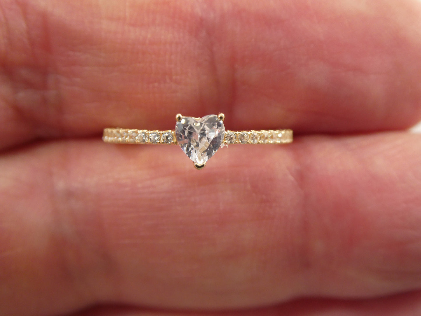 real 14k solid yellow gold women's classic micro pave setting pinky ring