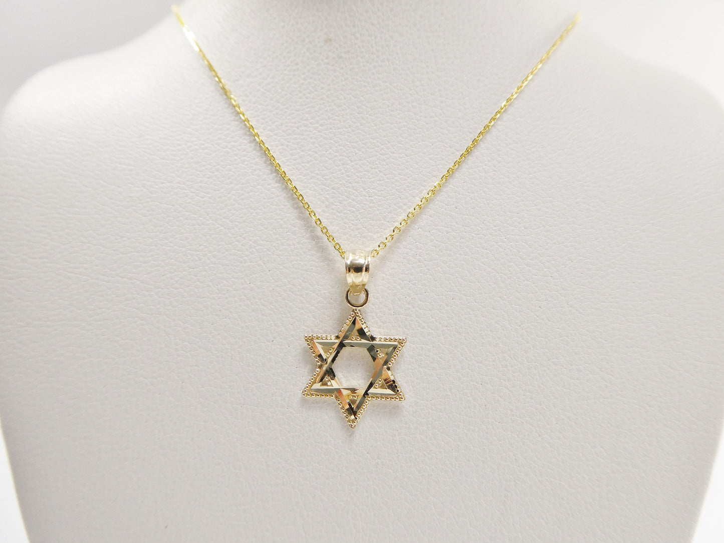 14k real solid yellow gold star of david pendent and cable necklace