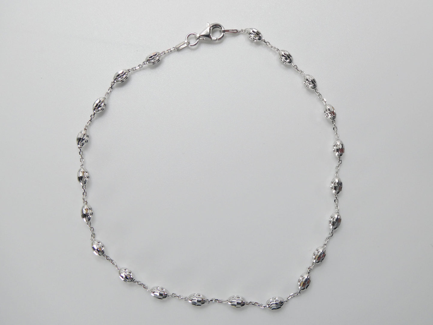 Real 925 sterling silver 10 inch cable chain bead anklet 14k white gold finish