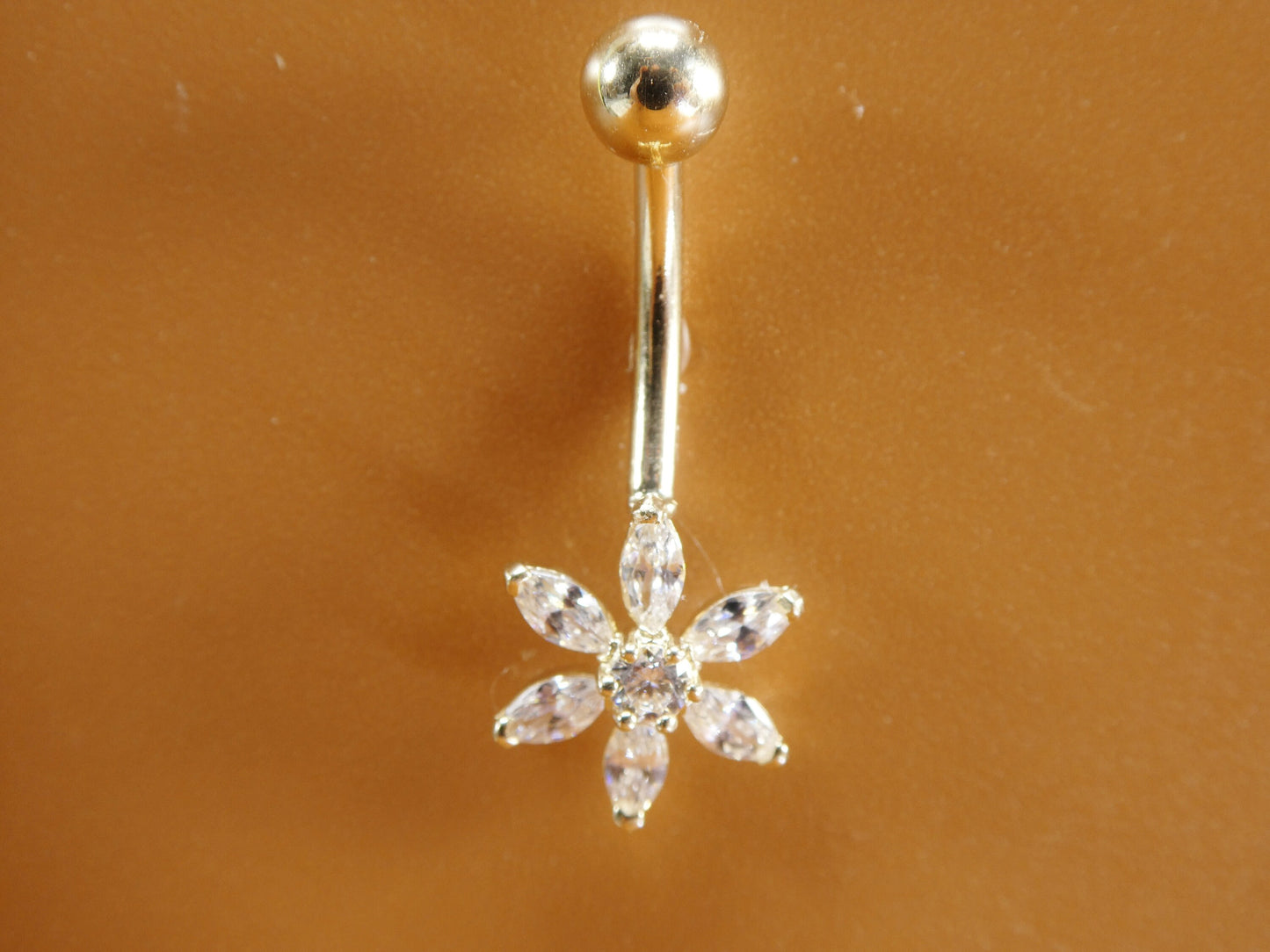 14k real solid yellow gold flower belly button ring piercing