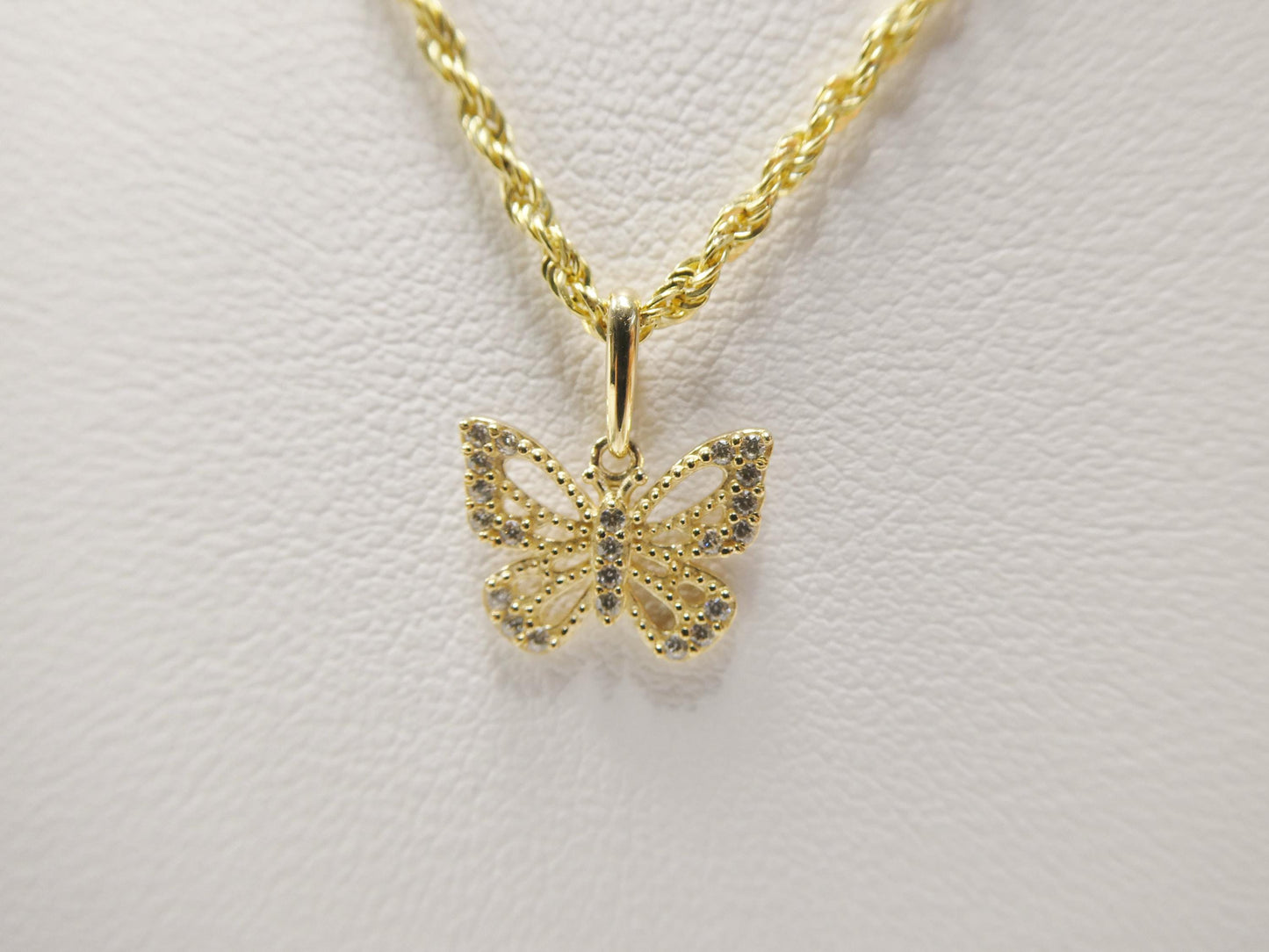 14k real solid yellow gold butterfly pendent and rope necklace