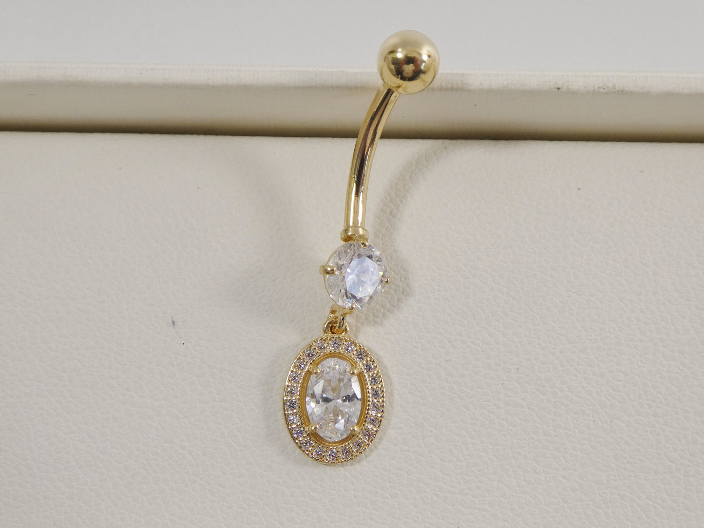 14k real solid yellow gold high polish oval shape belly button ring piercing
