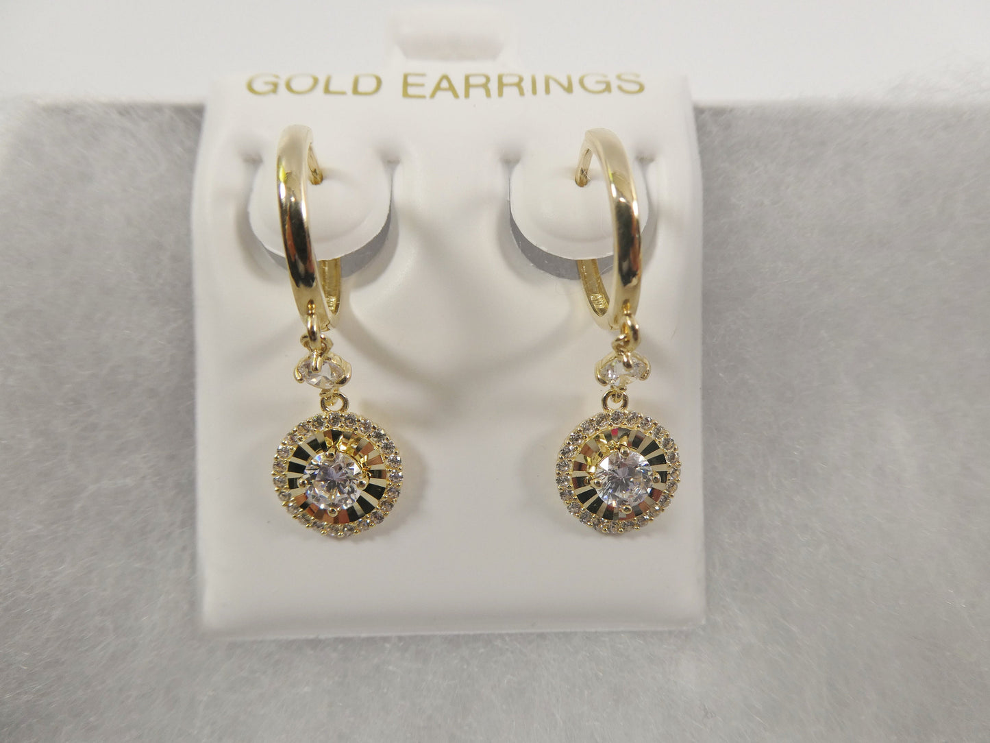 10k real yellow gold circle 4mm center dangle plain huggie earring