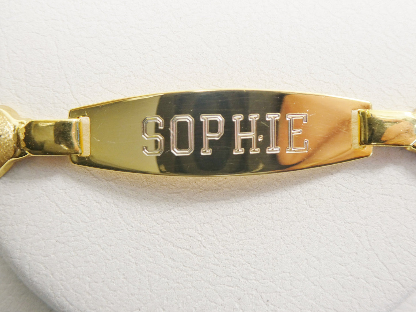 real 925 sterling silver stampato XOXO ID bracelet 14k yellow gold finish