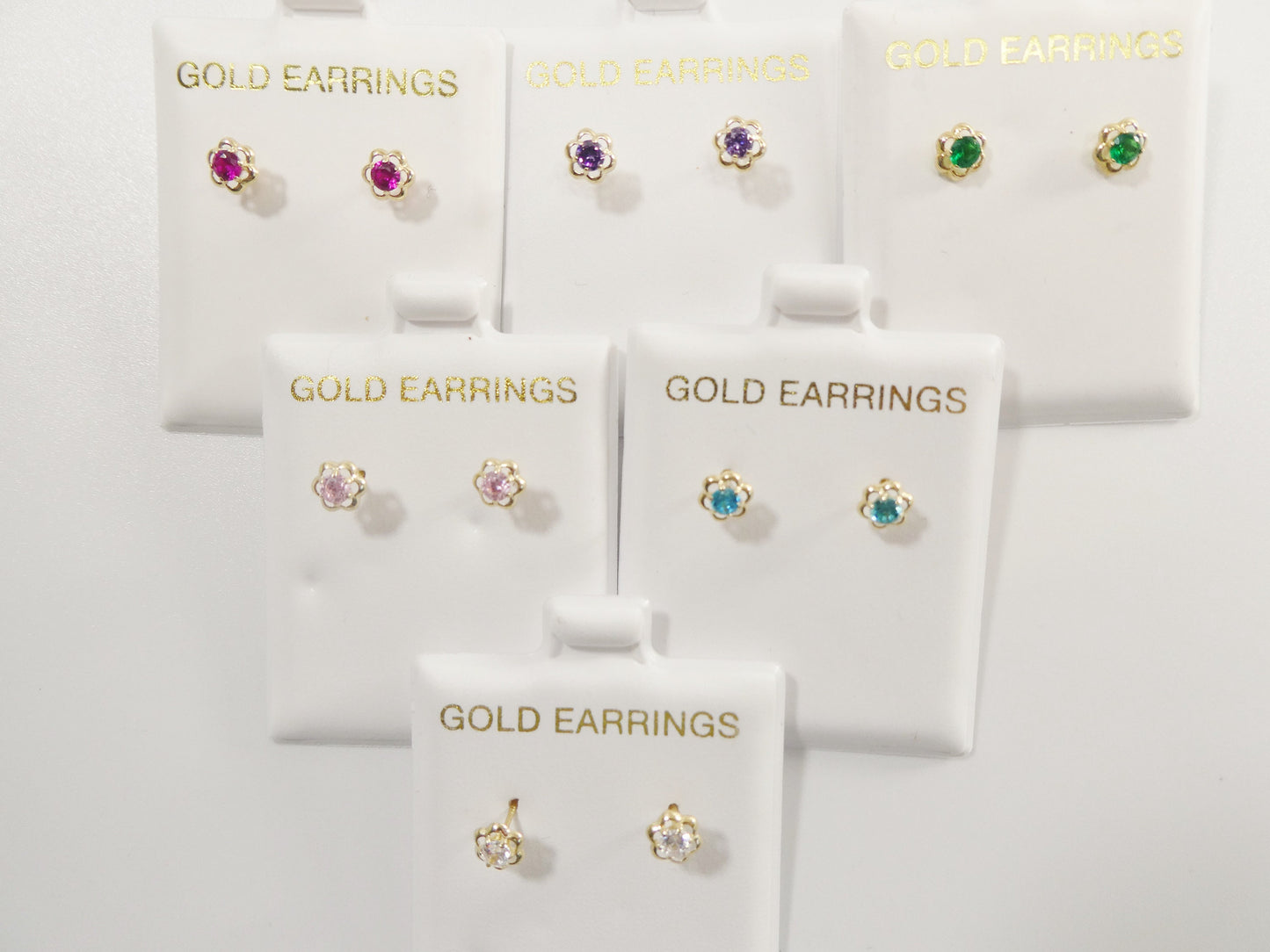 10k real solid yellow gold birthstone screw back children earrings flower shape