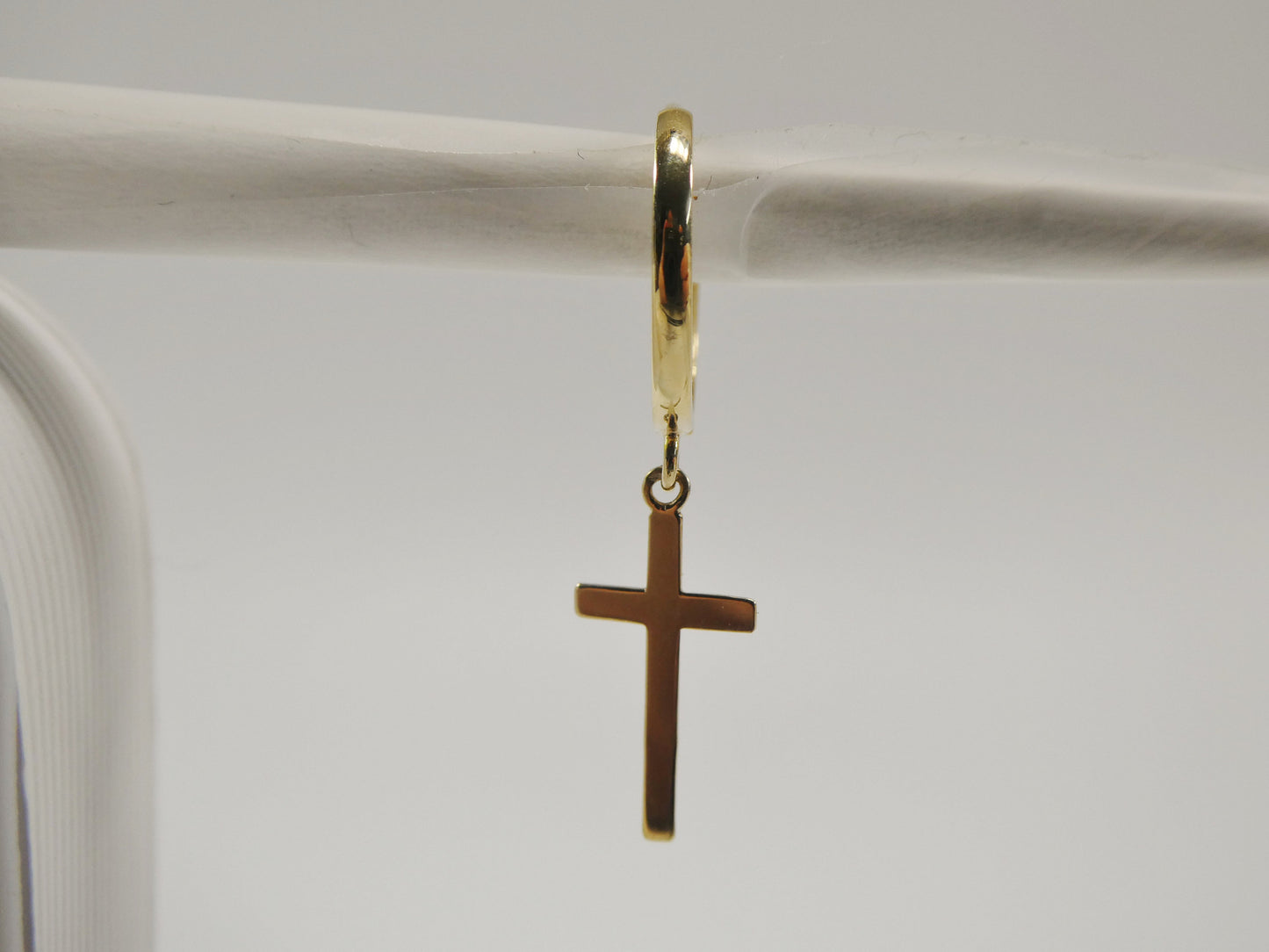 10k real solid yellow gold plain hoop huggie cross dropping